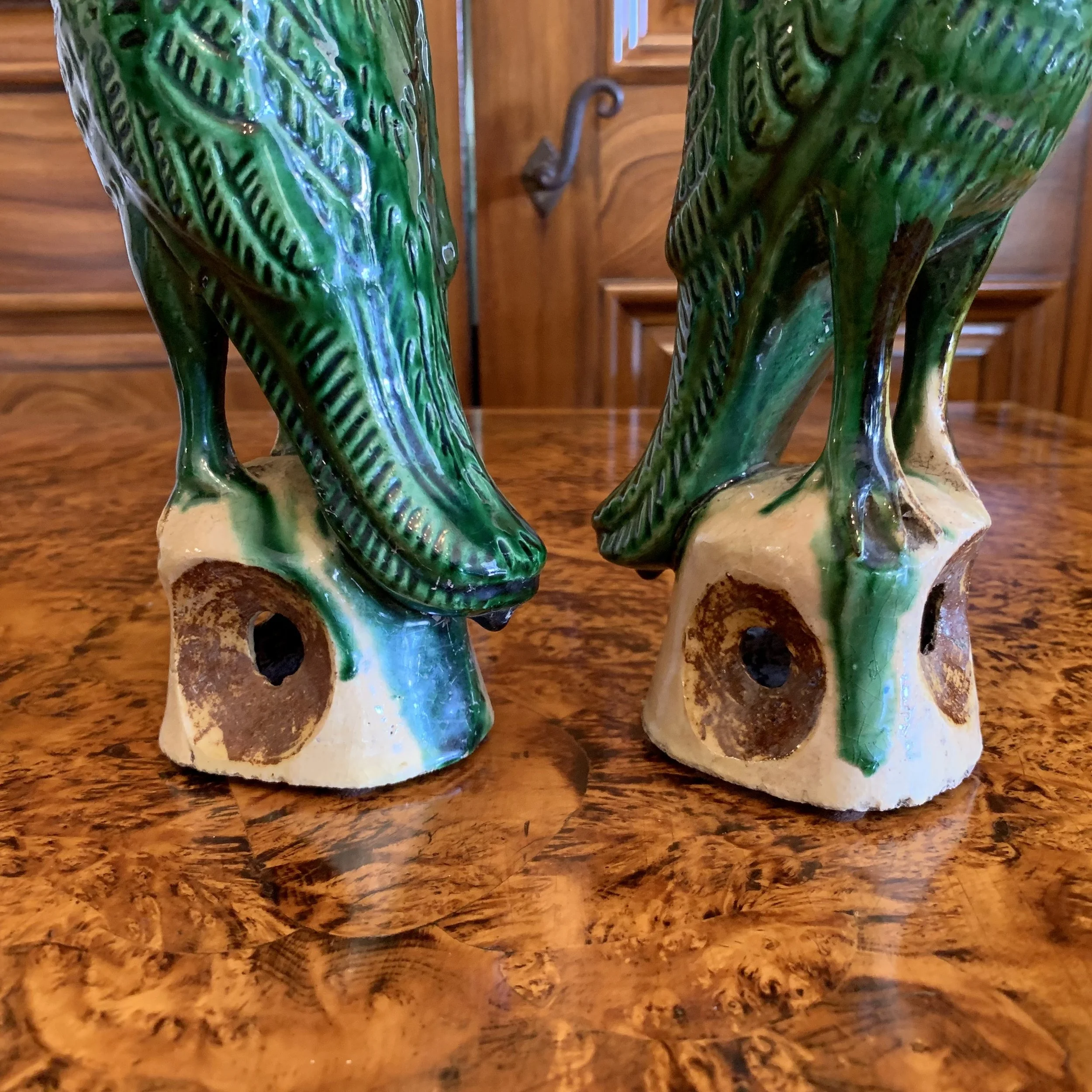 Pair of Antique Sancai Glazed Chinese Export Parrots