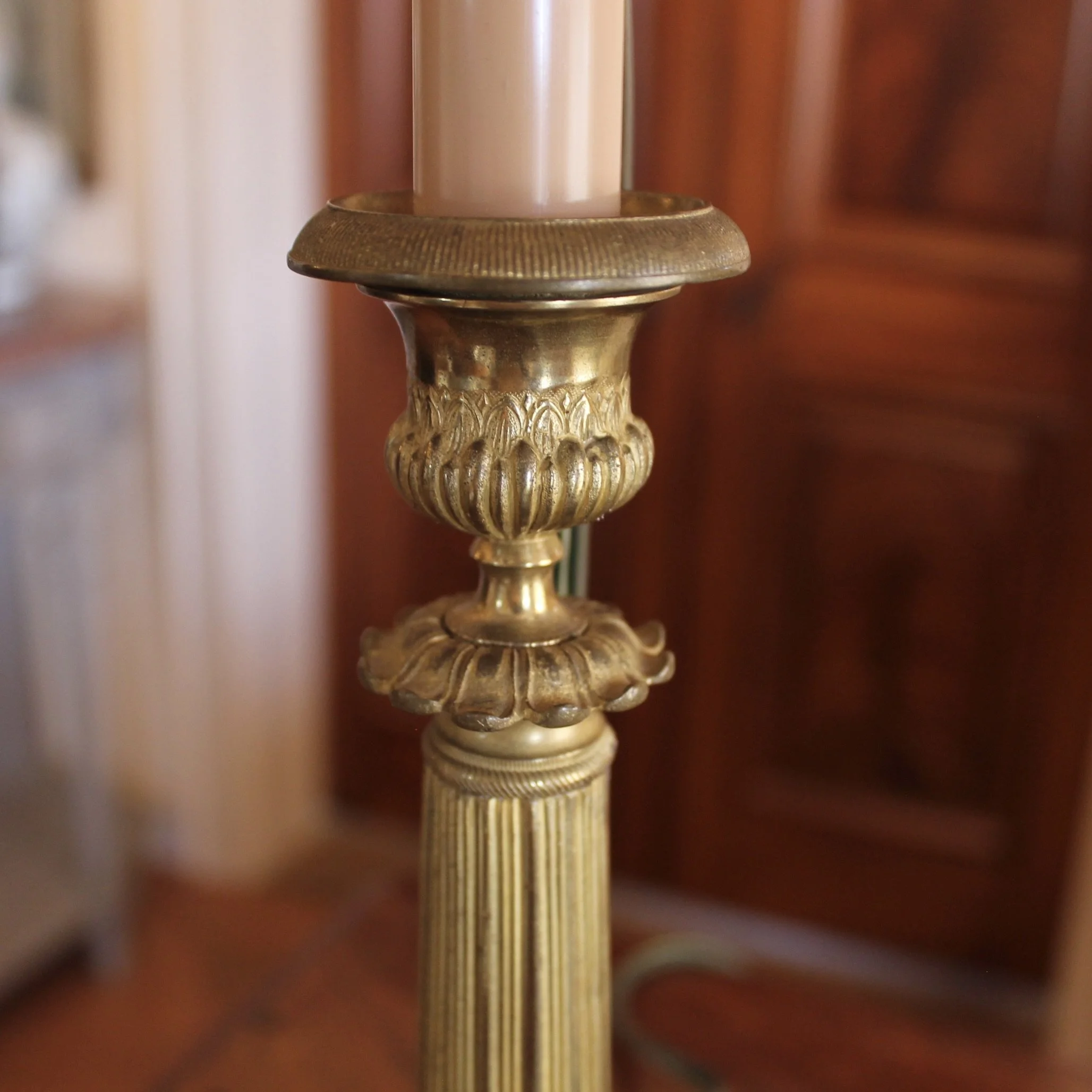 French Gilt Bronze Charles X / Empire Candlestick Lamps
