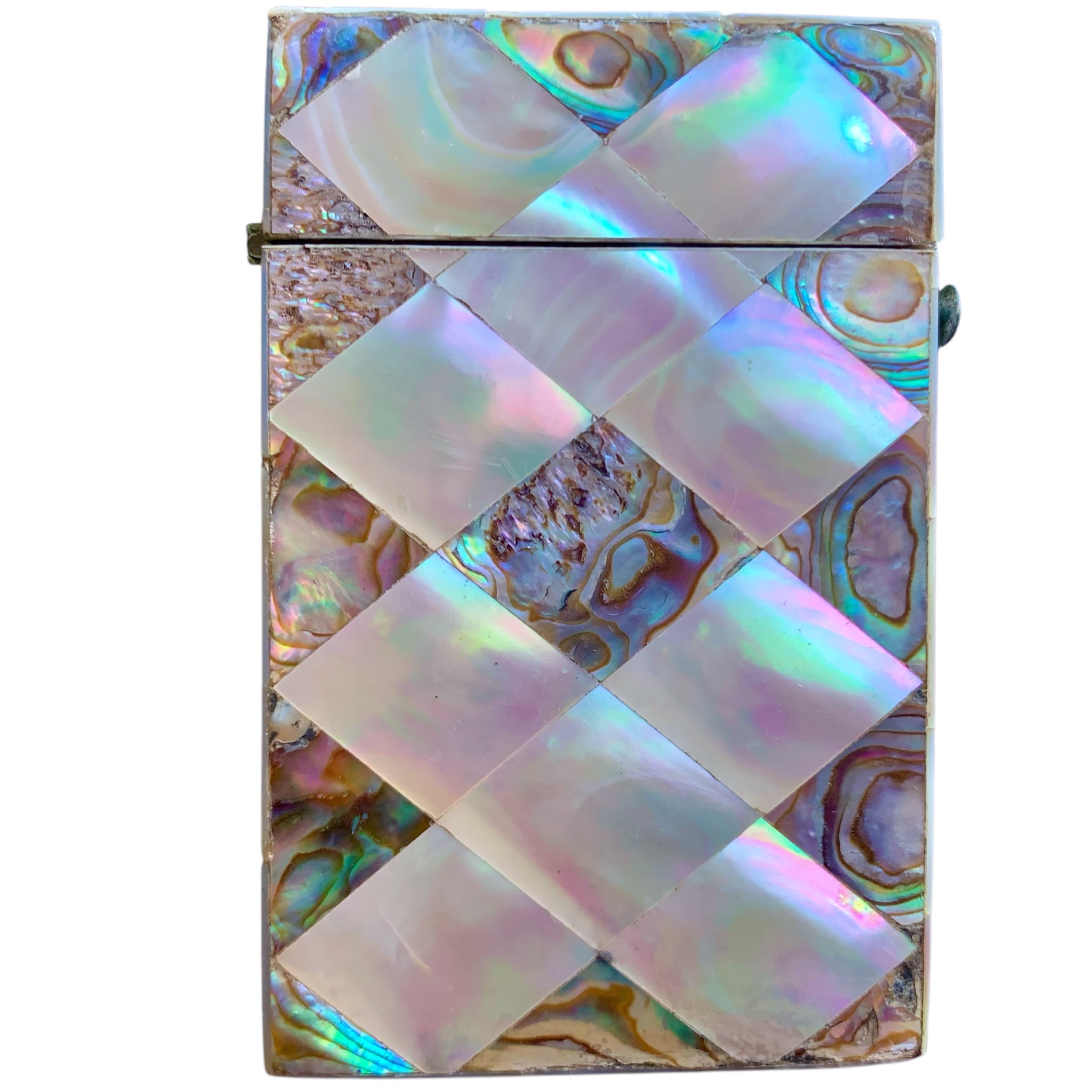 Mother of Pearl and Abalone Diamond Pattern Marquetry Card Case- Small