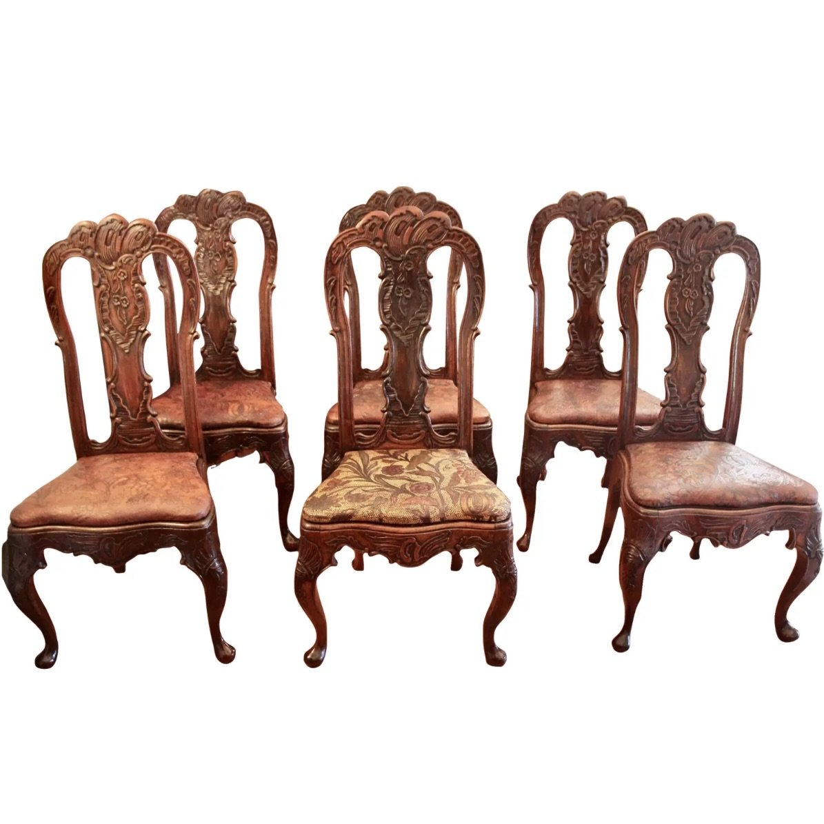 Set of Six Dining Chairs With Leather Seats, Portuguese or Spanish Rococo, 18th C