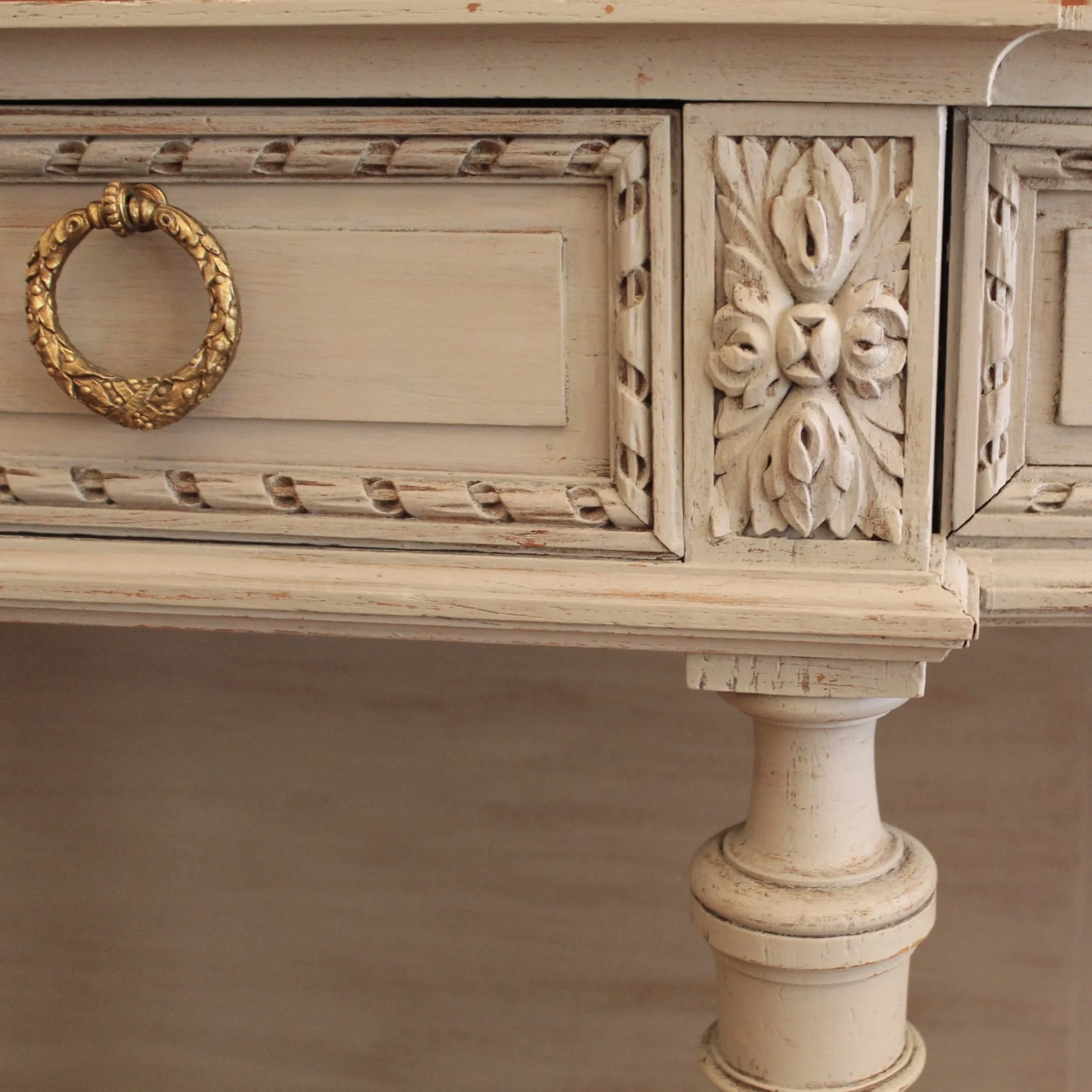 Grey Painted Louis XVI Style Console Table with Marble Top