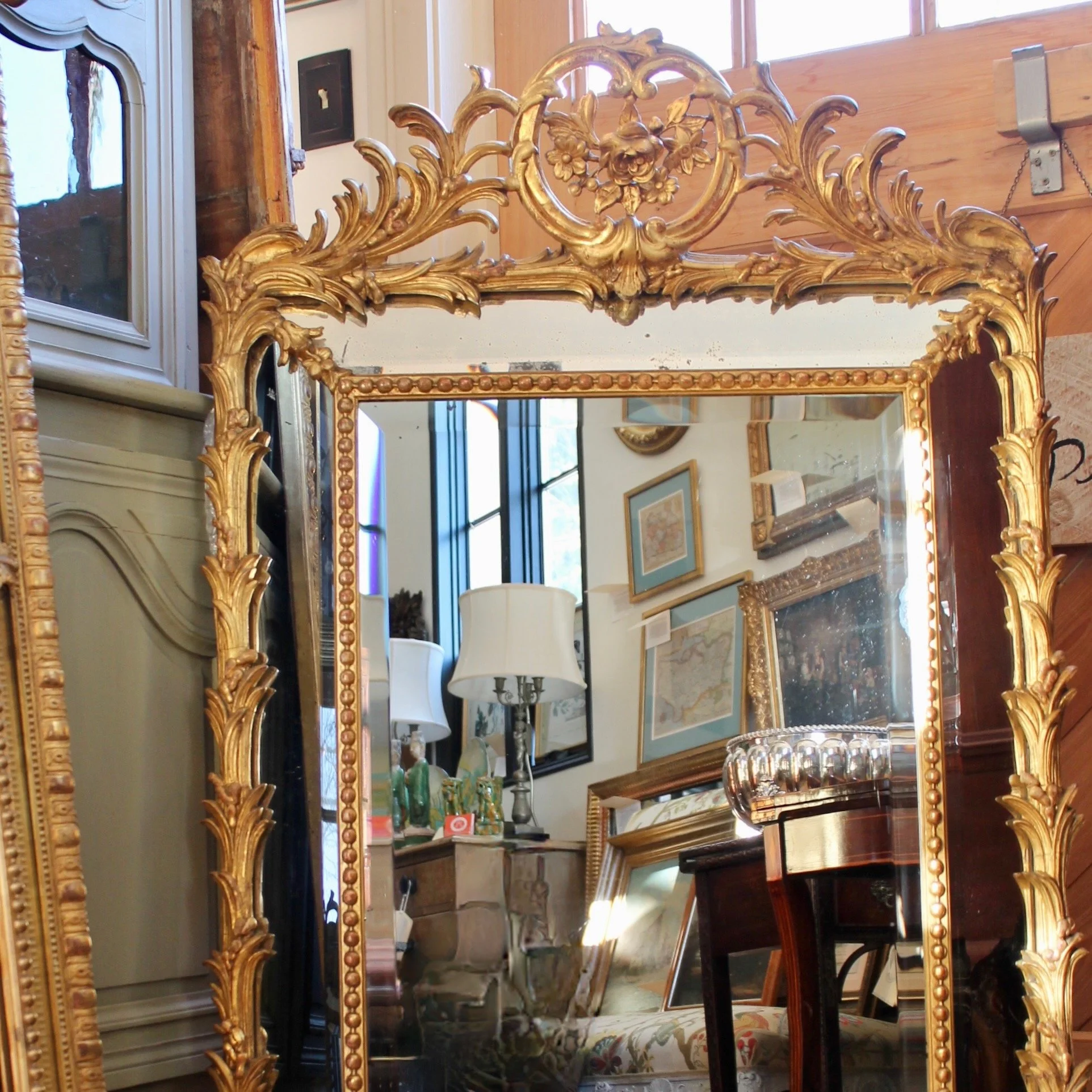 Large-French-Giltwood-Rococo-Carved-Mirror With Palm Fronds (3)