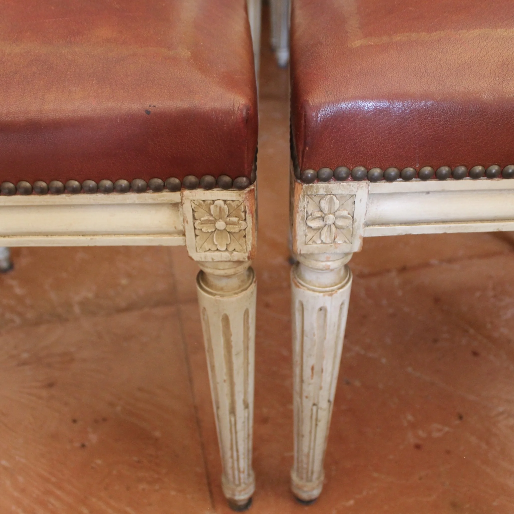 Set of Six French Painted Dining Chairs, Louis XVI Style