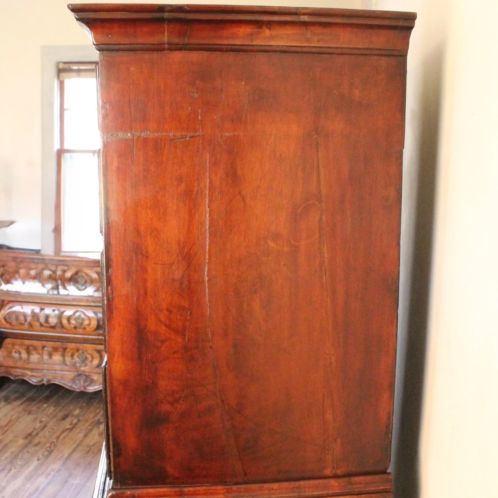 early-georgian-antique-english-burl-walnut-highboy-chest-on-stand (15)-side