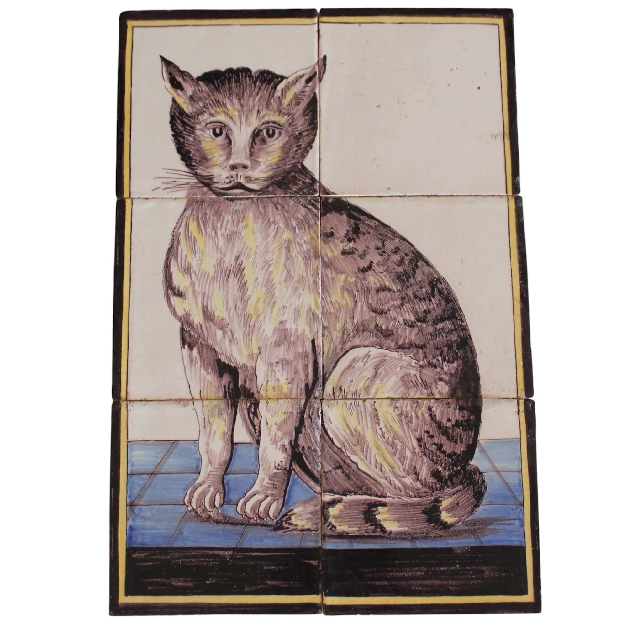 Antique Delftware Tabby Cat Six Tile Panel