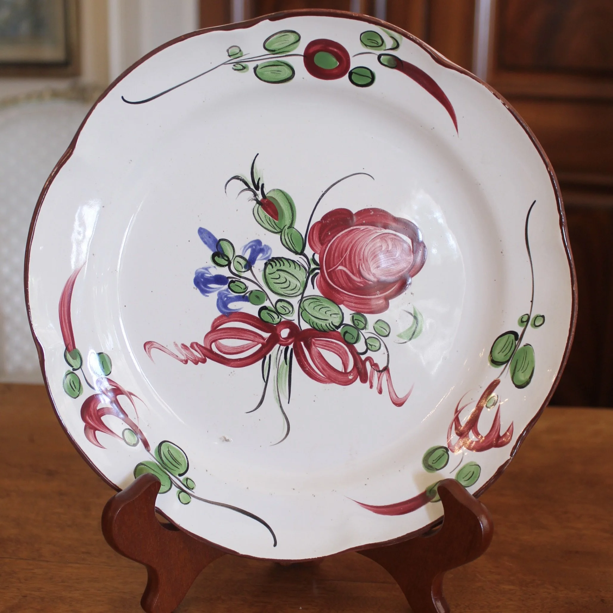 Antique French Faience  Plates, Pink Floral