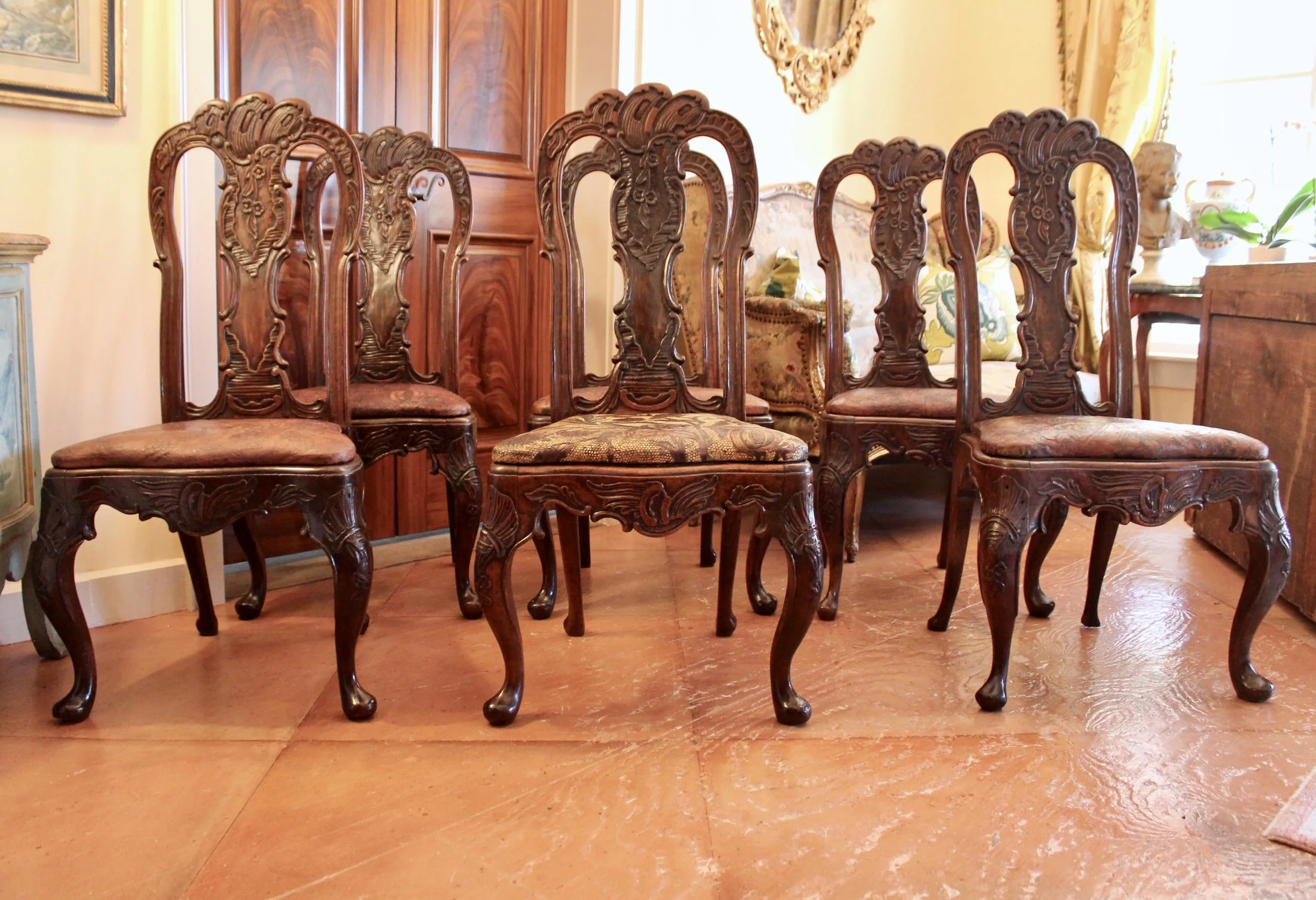 Portuguese or Spanish Rococo Dining Chairs- set of six