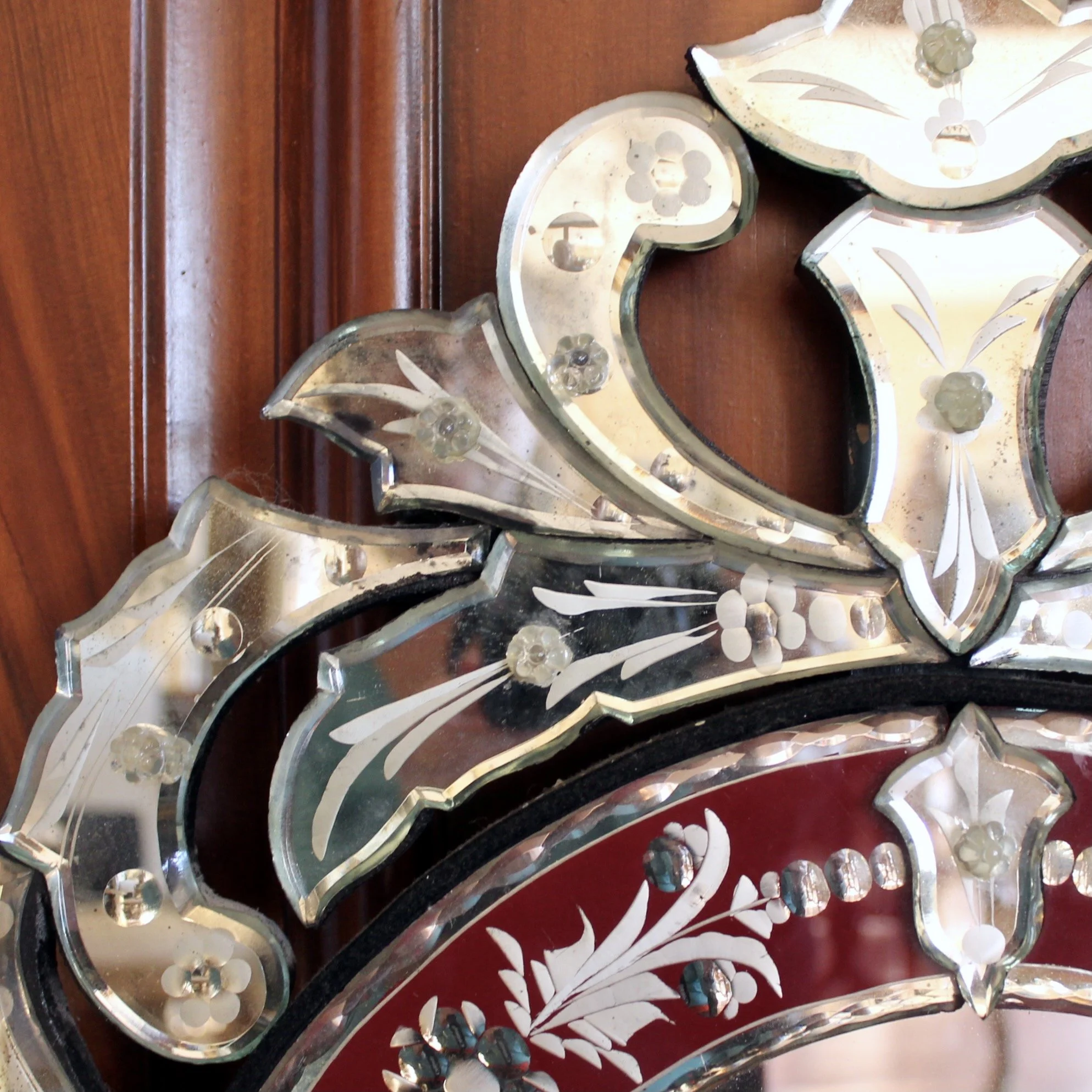 Small Cut Glass Venetian Red Glass Mirror