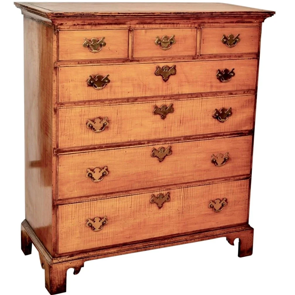 New England Tiger Maple Tall chest of drawers