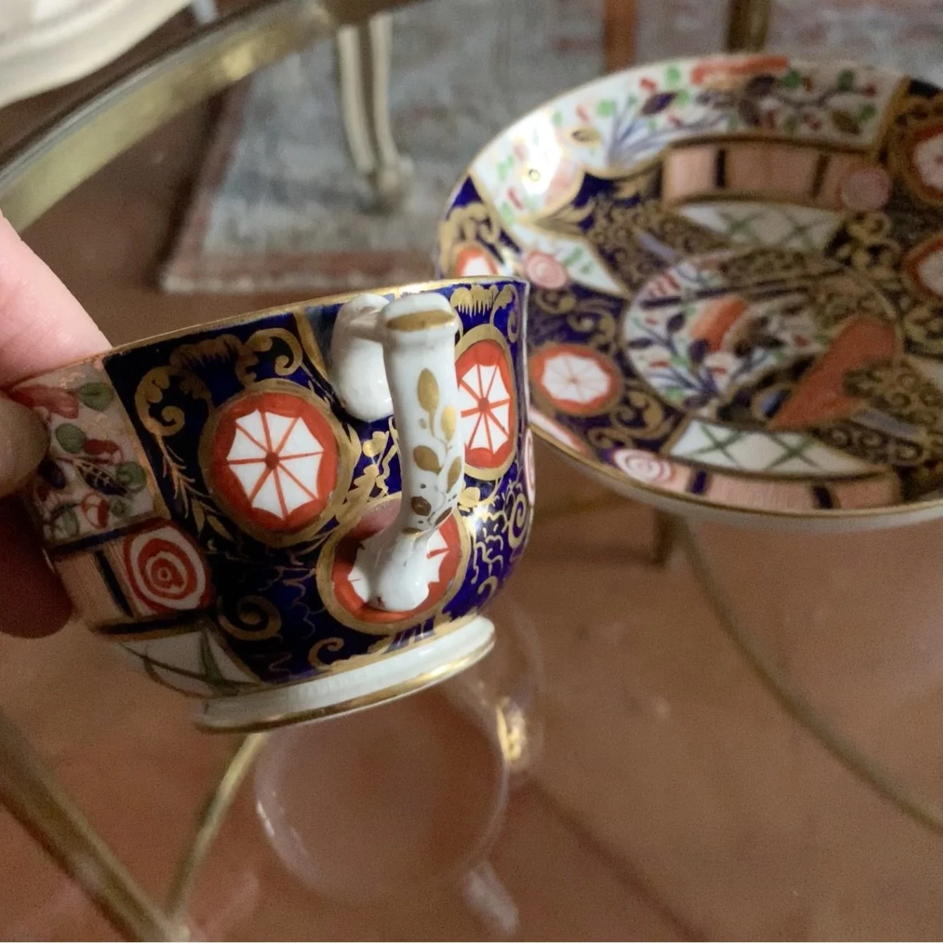 Derby Early 19th Century Gilt Imari Porcelain Cup and Saucer