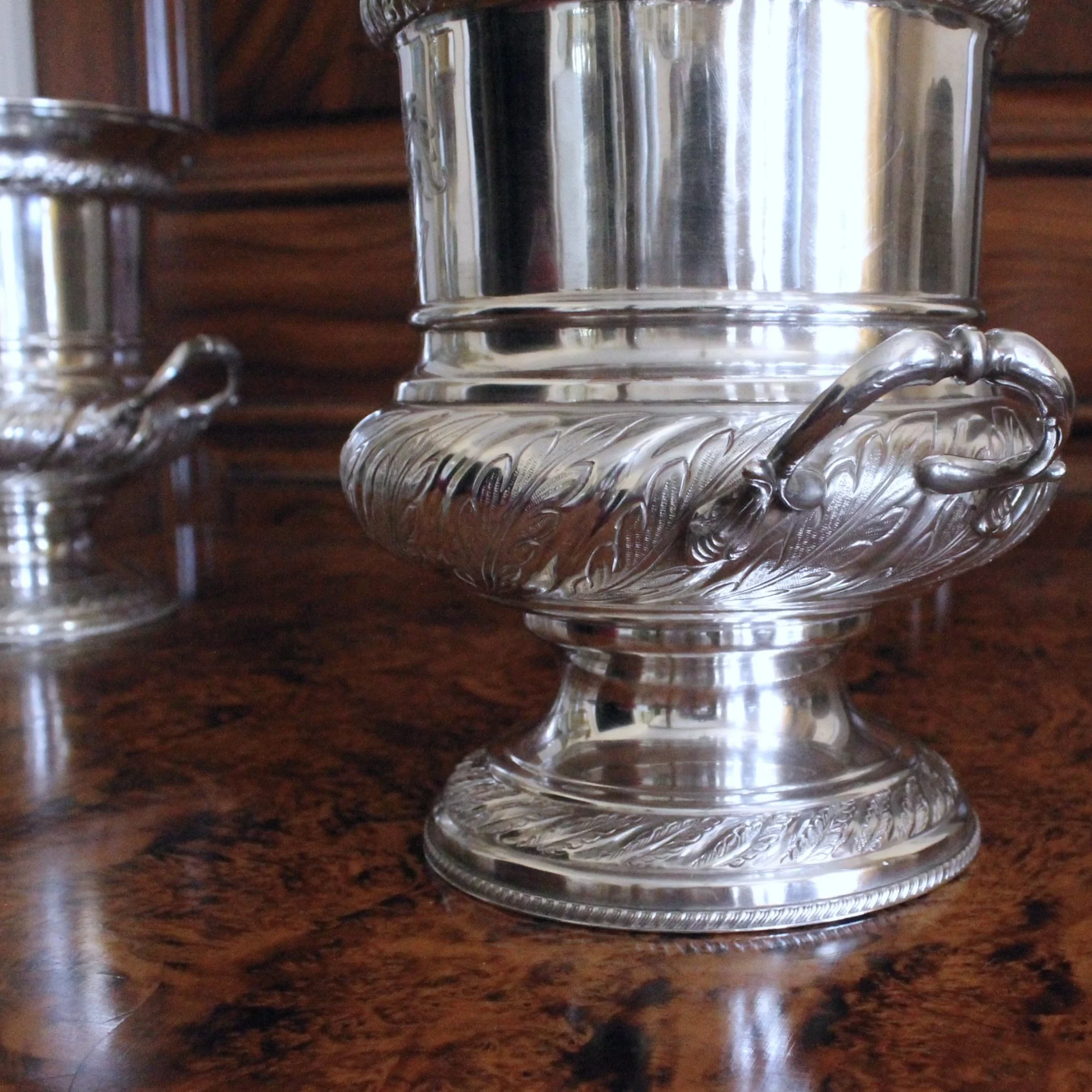 English Silver Plate Campagna Urns,  Champagne / Wine Coolers