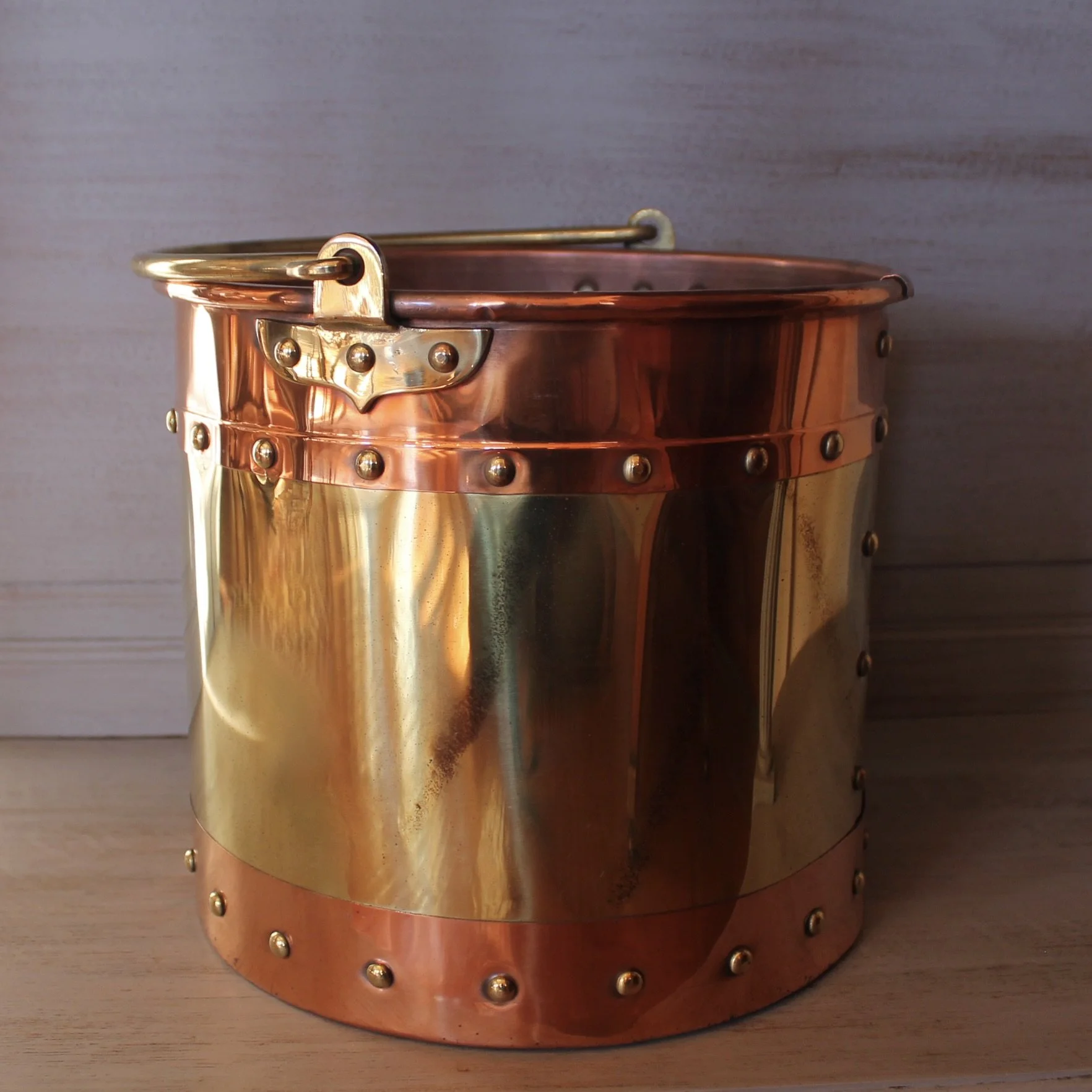 antique English copper fireplace bucket