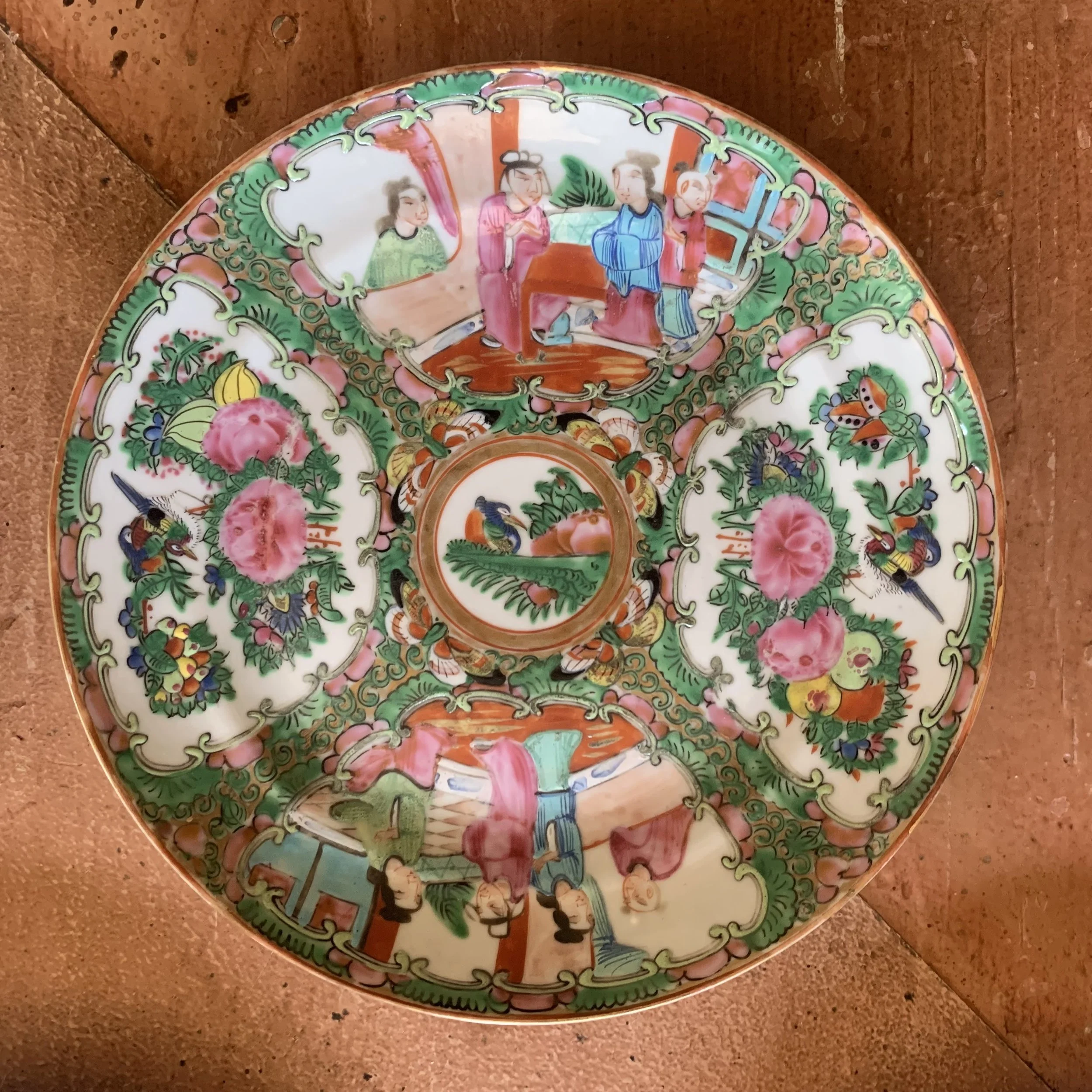 Rose Medallion Porcelain Plates, antique, set of nine