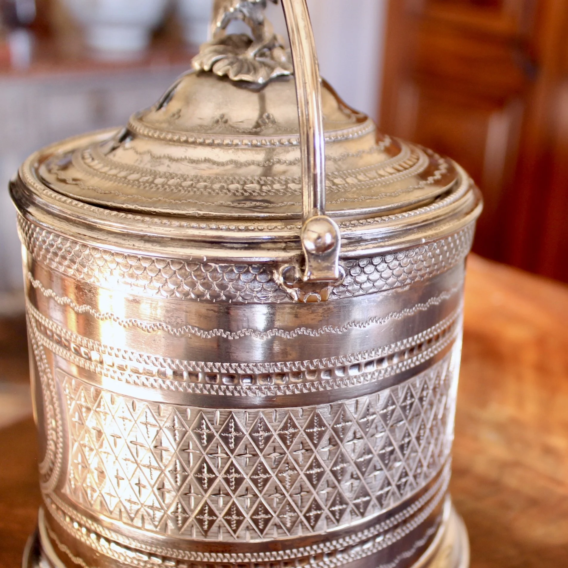 English Sheffield Silver Plate Biscuit Box by James Deakin & Sons