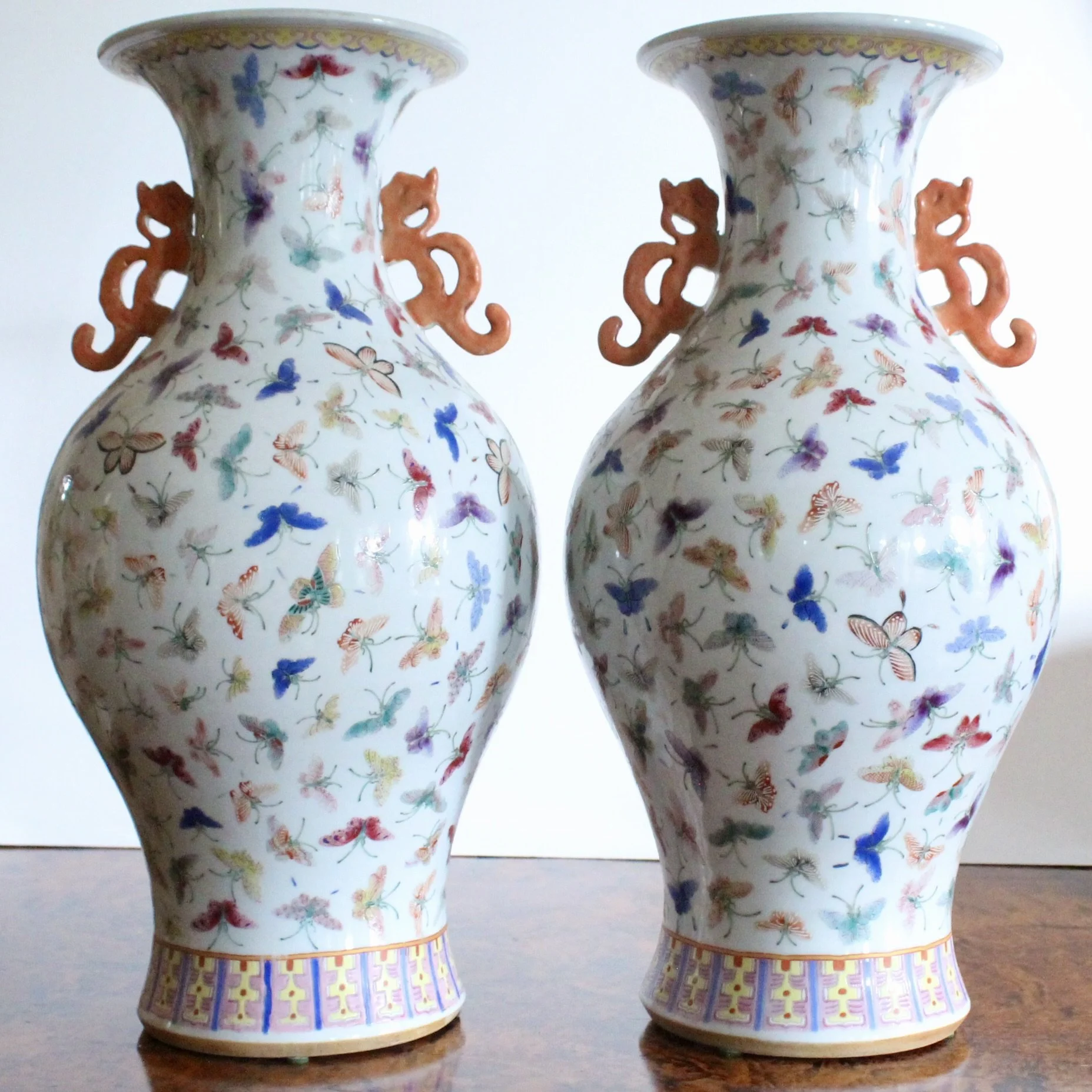 Pair of Large Chinese Thousand Butterfly Pattern Vases