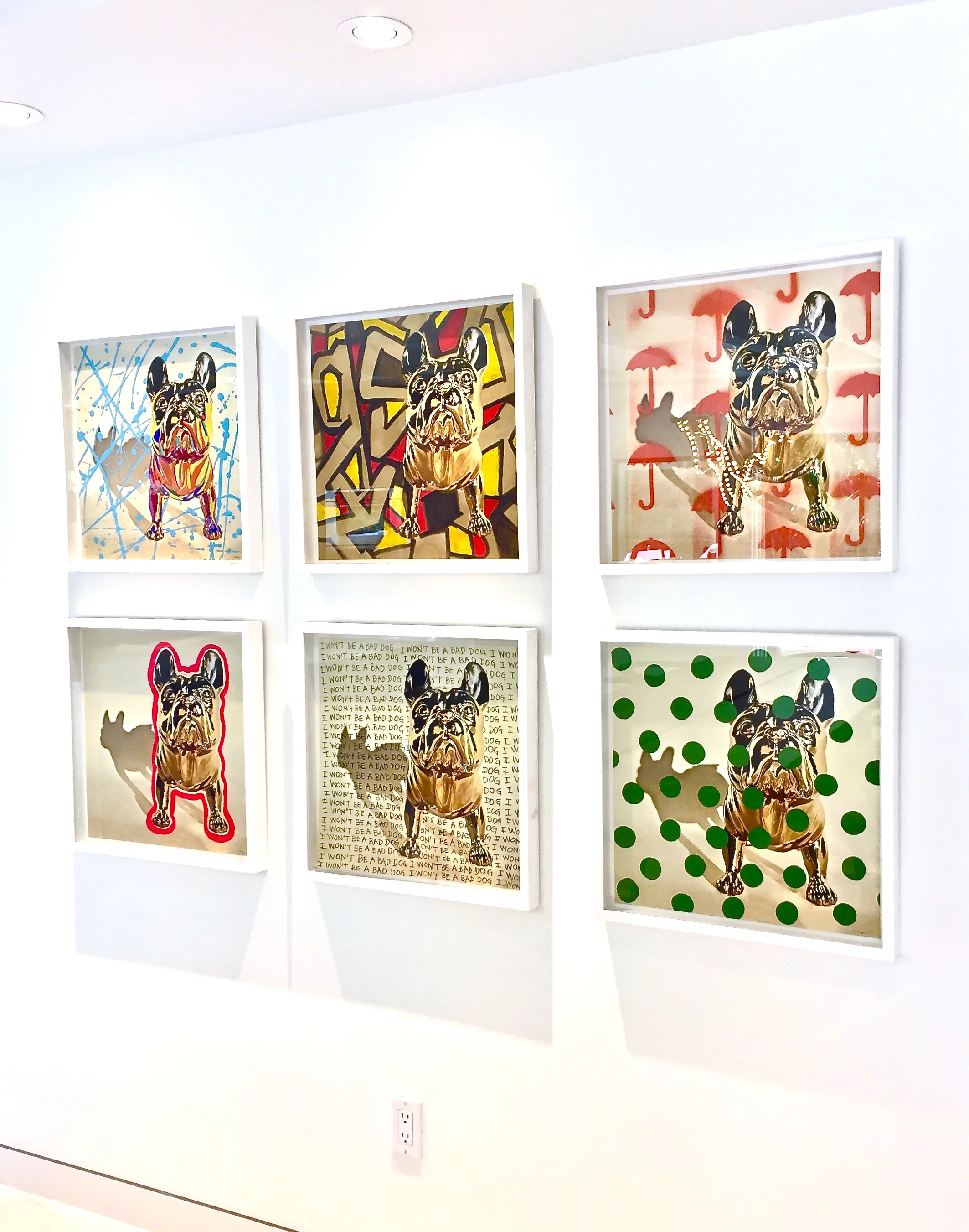 Feature 2 "Guard Dog Frenchie" Series of 6. Originals not for sale. Full-size giclee prints (20" x 20") of each image available for $400. 