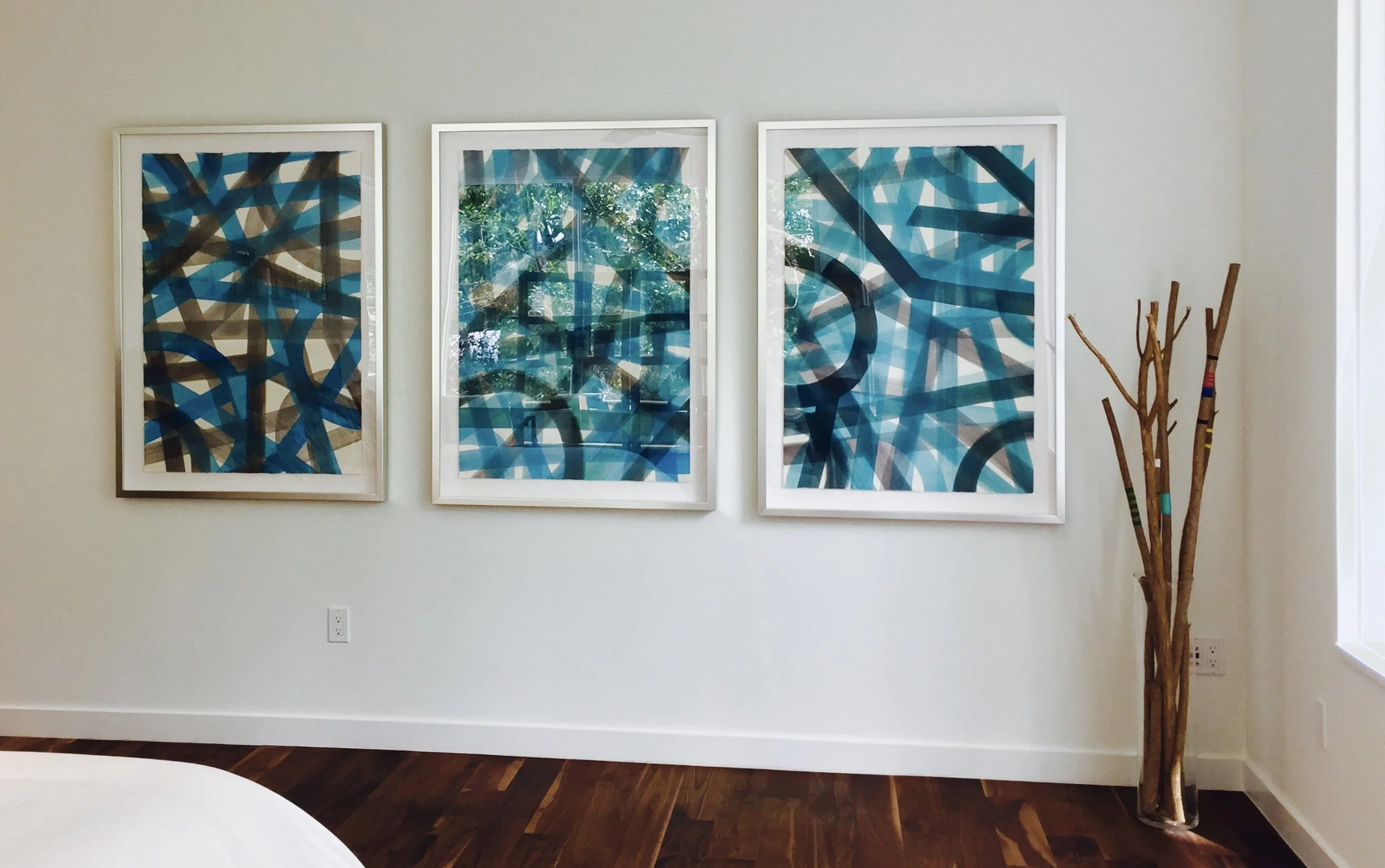 Master Bedroom: “Turquoise & Grey Subway” Series / AquaTint Framed Originals $1995. each 