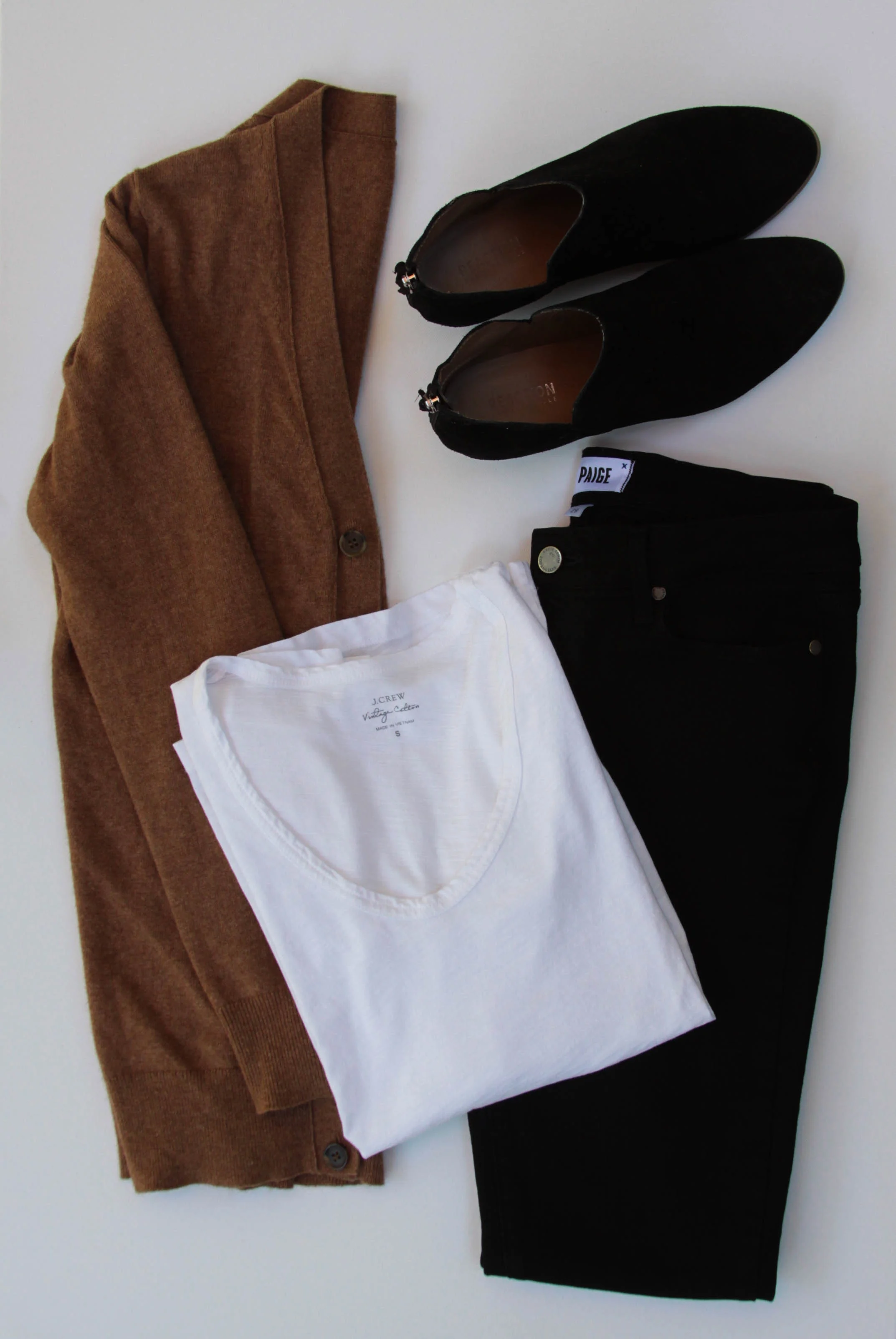 J. Crew Cardigan ( Similar ) | J. Crew White Tee | Paige Denim | Kenneth Cole Booties