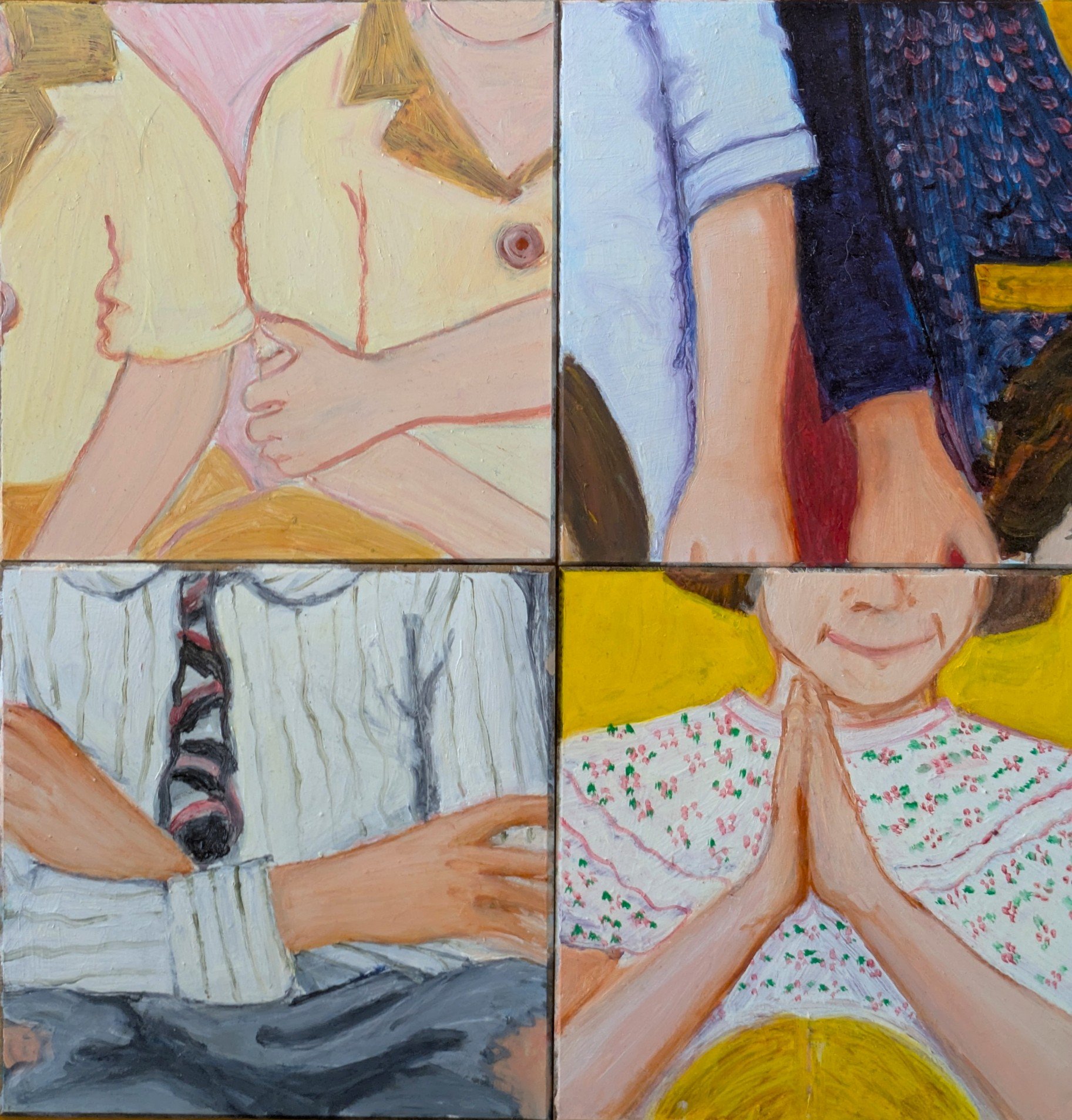 Student details, 6" x 6" panels ,oils