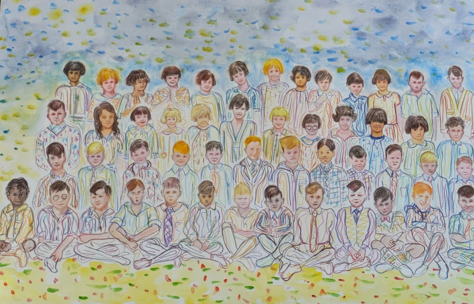Class photo study in color pencil