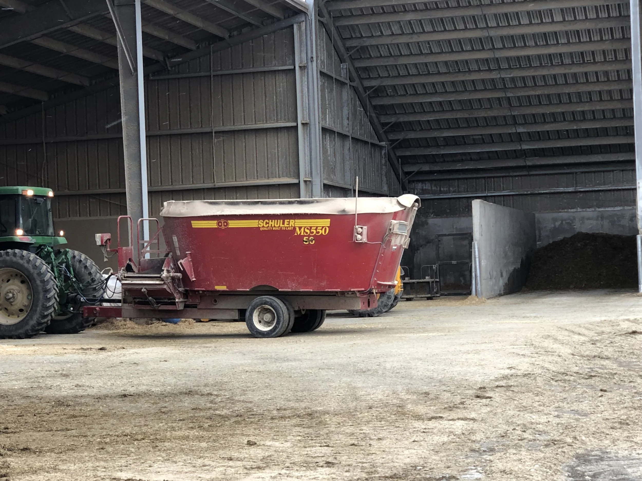 Mixing feed rations for the girls.