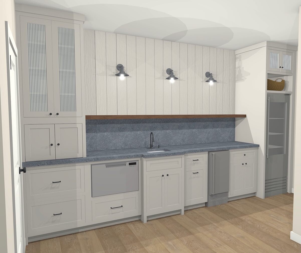 We are reworking this basement kitchen with functionality as a focus. Easy access to outdoor patio entertaining ensures that a quick cocktail can be whipped up and delivered in minutes. We added a  dishwasher drawer that makes cleanups a breeze along