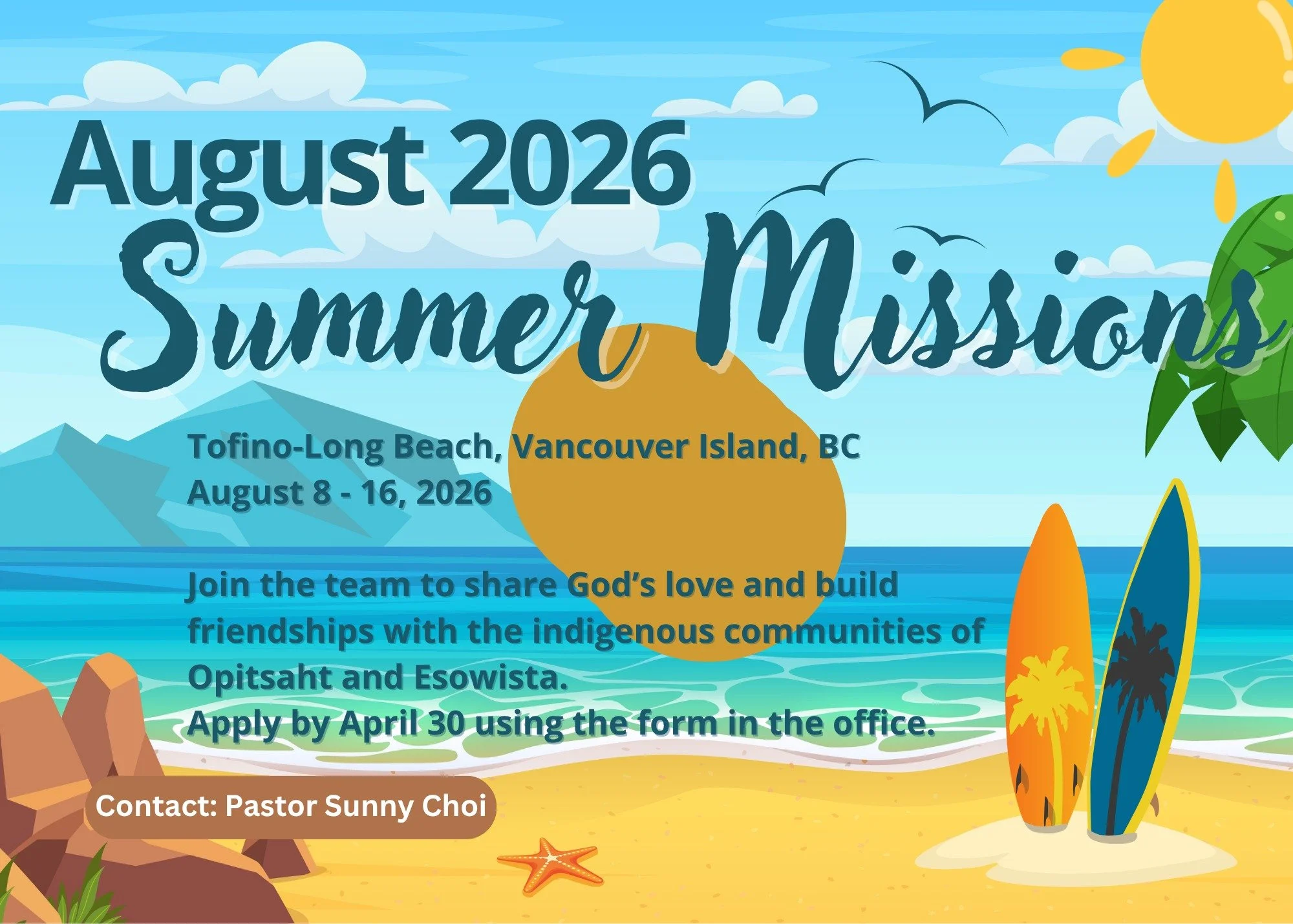Do you have the heart to serve but not sure where or how?

Join our team to share God's love and build long-lasting friendships with the Indigenous communities of Opitsaht and Esowista in August!

To learn more, send us a DM!