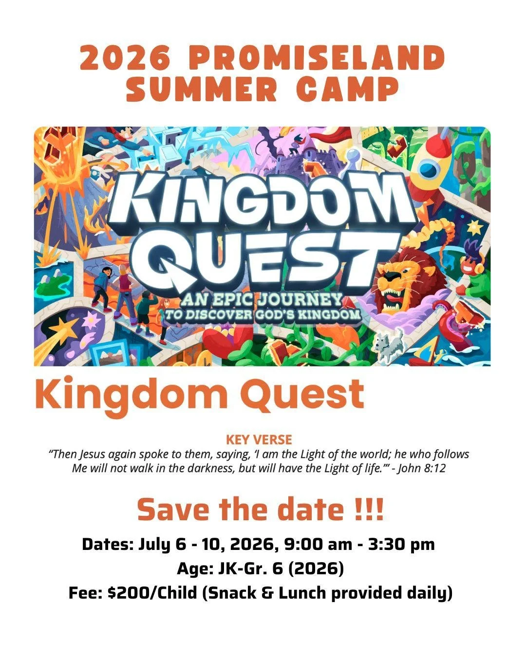 Summer is around the corner, and so is our exciting 2026 Promiseland Summer Camp! 

An Epic Adventure to Discover God&rsquo;s Kingdom!
Are you ready for the ultimate summer adventure?
We invite kids on a special journey to discover what it means to f