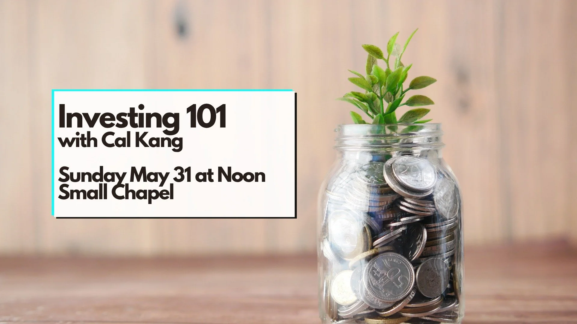 Hey Mosaic, do you want to learn more about how to invest but not sure how to start? Join us on May 31 after Sunday Service for Investing 101 with Cal. 

Refreshments will be served.

For more information, send us a message!