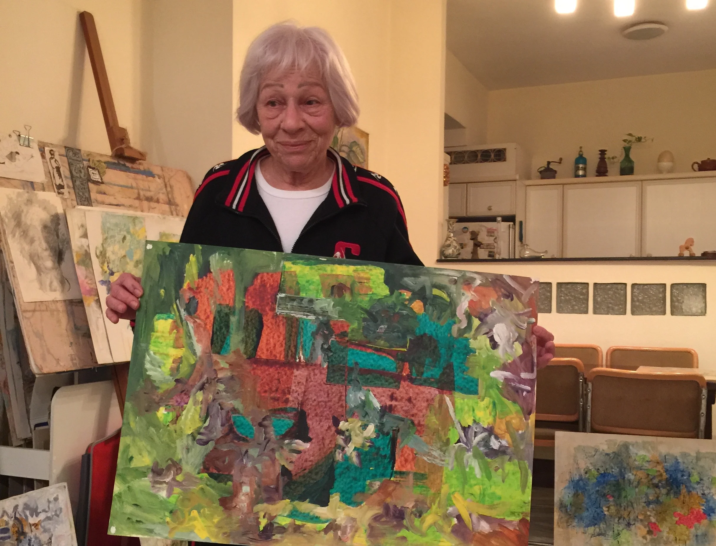 image: Dalia at her house. I have known her since I was a child. My mother and Dalia were in the army together. She was born in Deganya, a kibbutz in the Jordan Valley, one of the first kibbutzim established in Ottoman Palestine, in 1909. Dalia is a painter. 