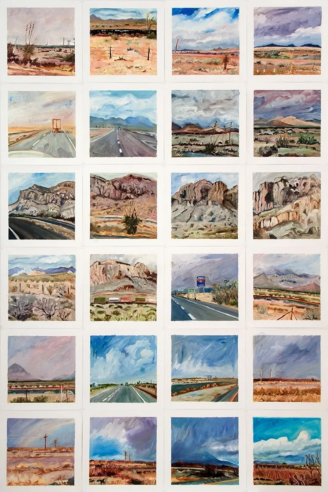 Opening: Thursday, October 10 @ 7:30pm Russell Mang: Time, Presence, Place This exhibition reflects Moose Jaw artist Russell Mang’s long commitment to the practice of painting, drawing, working en plain air and to the subject of landscape. These sincere and elegant works explore time and place in the abstract nature of the southern plains of Saskatchewan, presenting recorded moments of Mang’s experience of this land as contemplative acts towards achieving a sense of presence. Edie Marshall: Terrain In the spring of 2013, artist Edie Marshall made a month long road trip through the Great Plains of North America. Randomly shooting images on impulse from her iPhone, Marshall took more than 1,500 photos over the duration of the journey. The majority of photos, taken from the passenger seat of the moving car, depict the passing countryside, although shots also include excursions into towns, cities, historic sites, an aquarium, hiking trails, parks, and roadside vistas. Upon returning home Marshall took on the challenge of translating the digital images into paintings. An installation composed of 1,000 lushly rendered oil paintings is the resulting creation. While addressing digital photography’s impact on our understanding of images and how this impacts painting, the exhibition Terrain is ultimately asking us to consider what the painted image can offer in today’s digital image immersed culture. -Excerpts from the catalogue essay by Holly Fay; Published by the Art Gallery of Regina (2015)