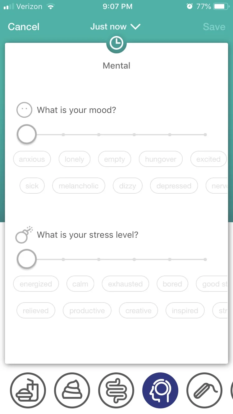 A screenshot of the Cara app I used to track my symptoms.