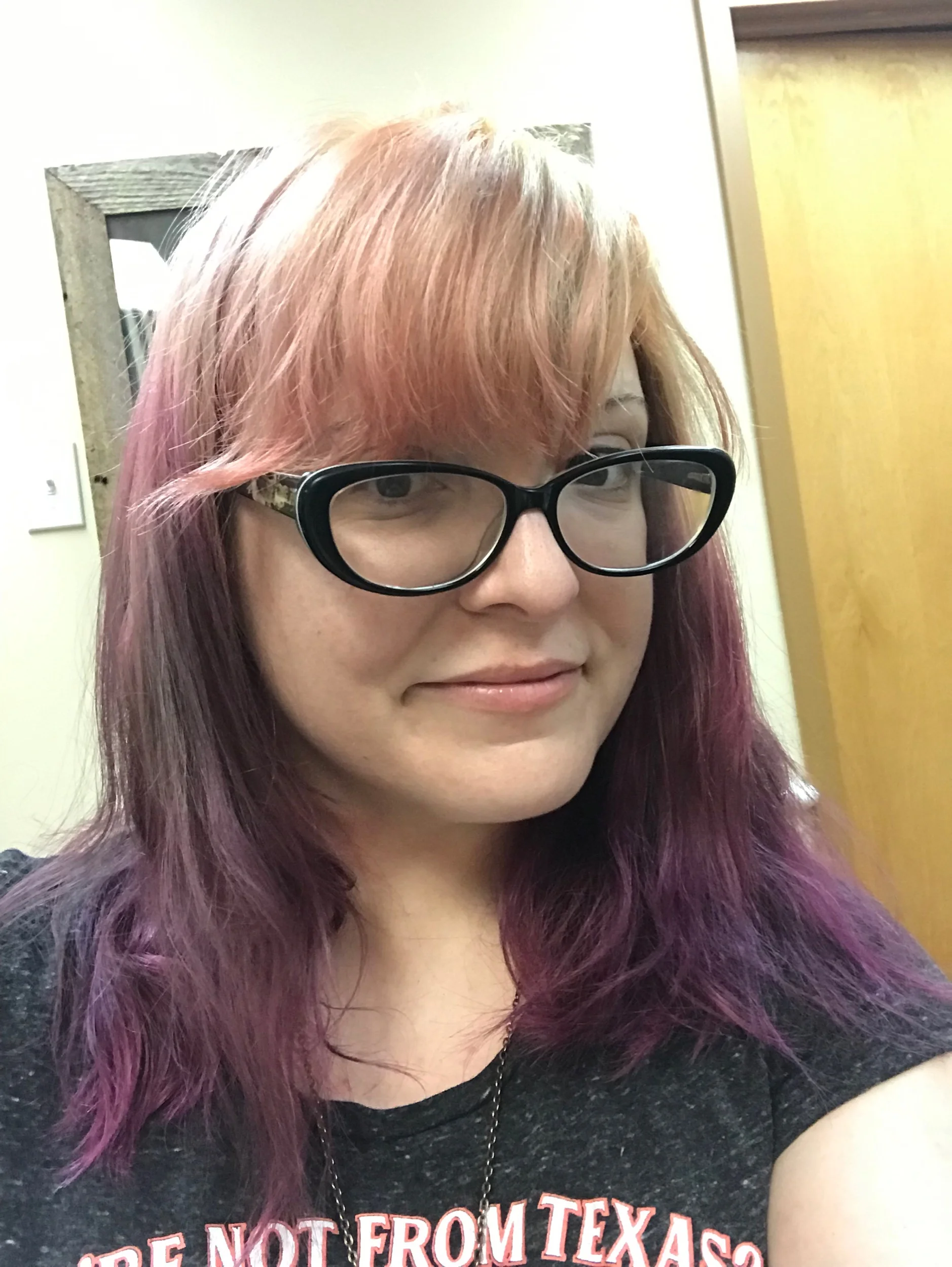 I took this in the waiting room because my hair looked cute. I really like the new yellow, orange, and salmon colors I added in last weekend!