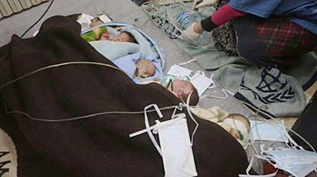  In Syrian hospitals, babies injured or ill that arrive to hospitals lay on the floor while receiving treatment.&nbsp; 