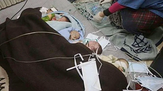 In Syrian hospitals, babies injured or ill that arrive to hospitals lay on the floor while receiving treatment. 