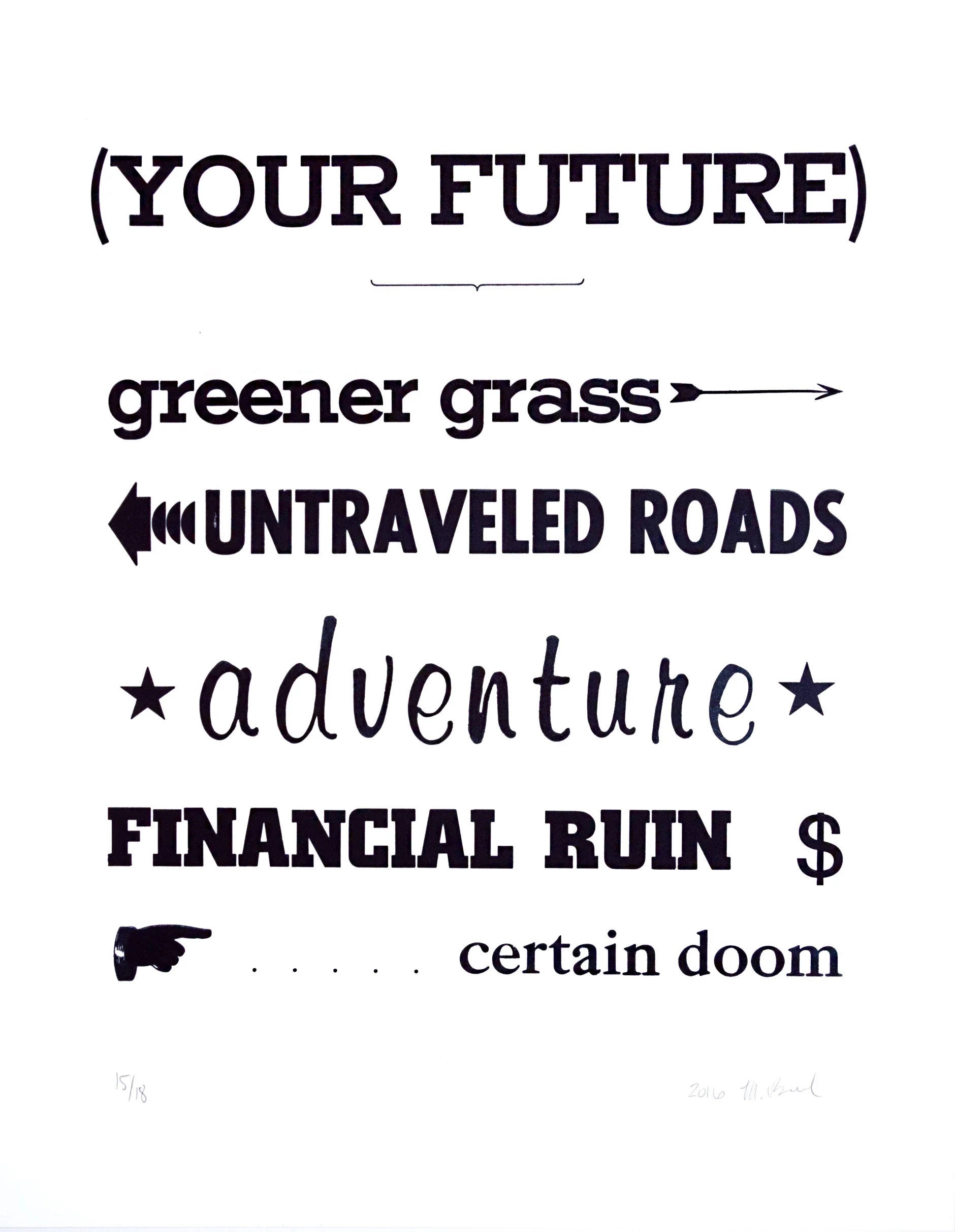   Your Future  Oil-based letterpress ink on Strathmore Printmaking Paper 11” x 14” 2016 