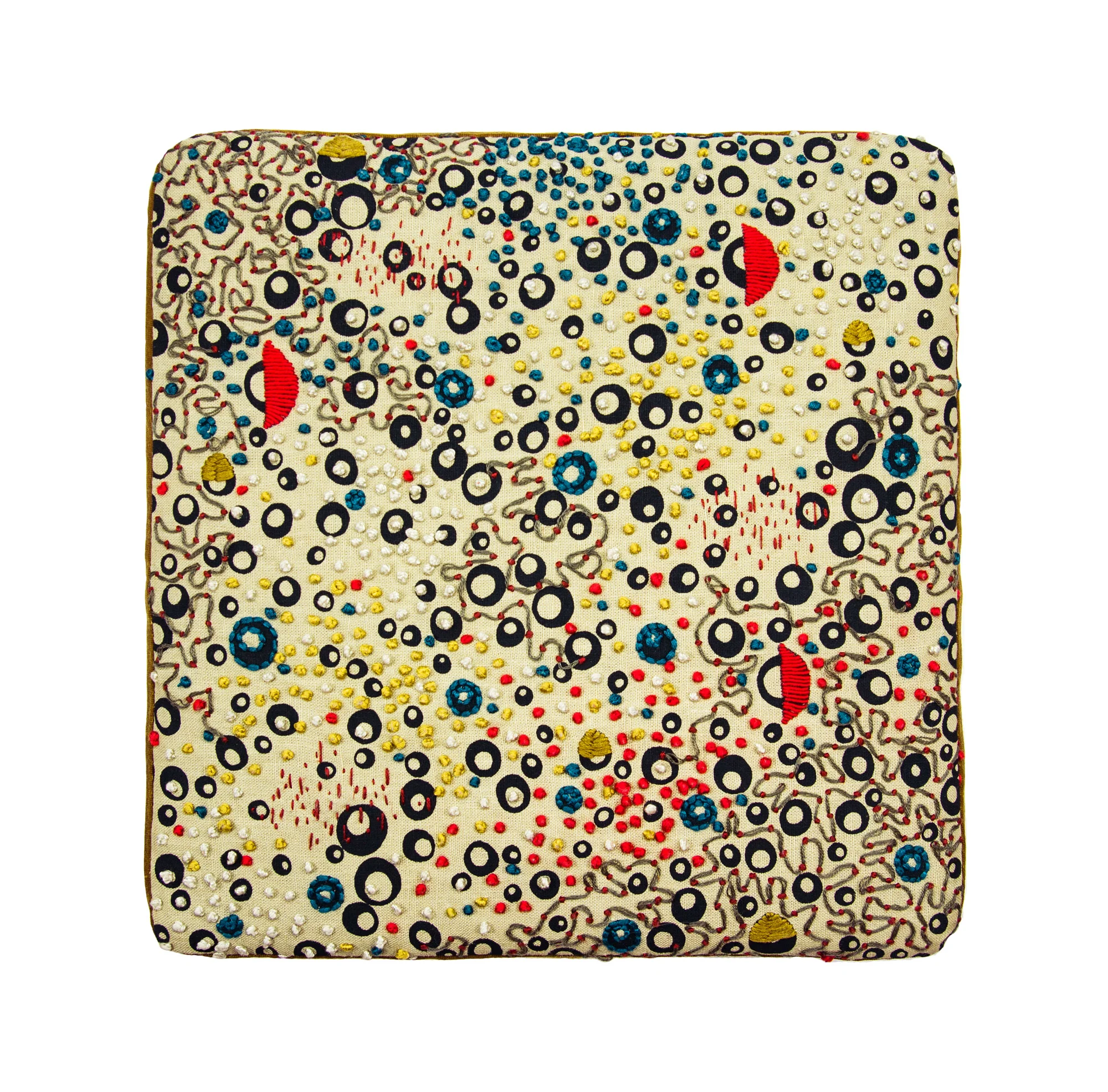 Underwater Constellations Silkscreen, hand embroidery, upholstered on wooden board. 10"x10"x2” 2016