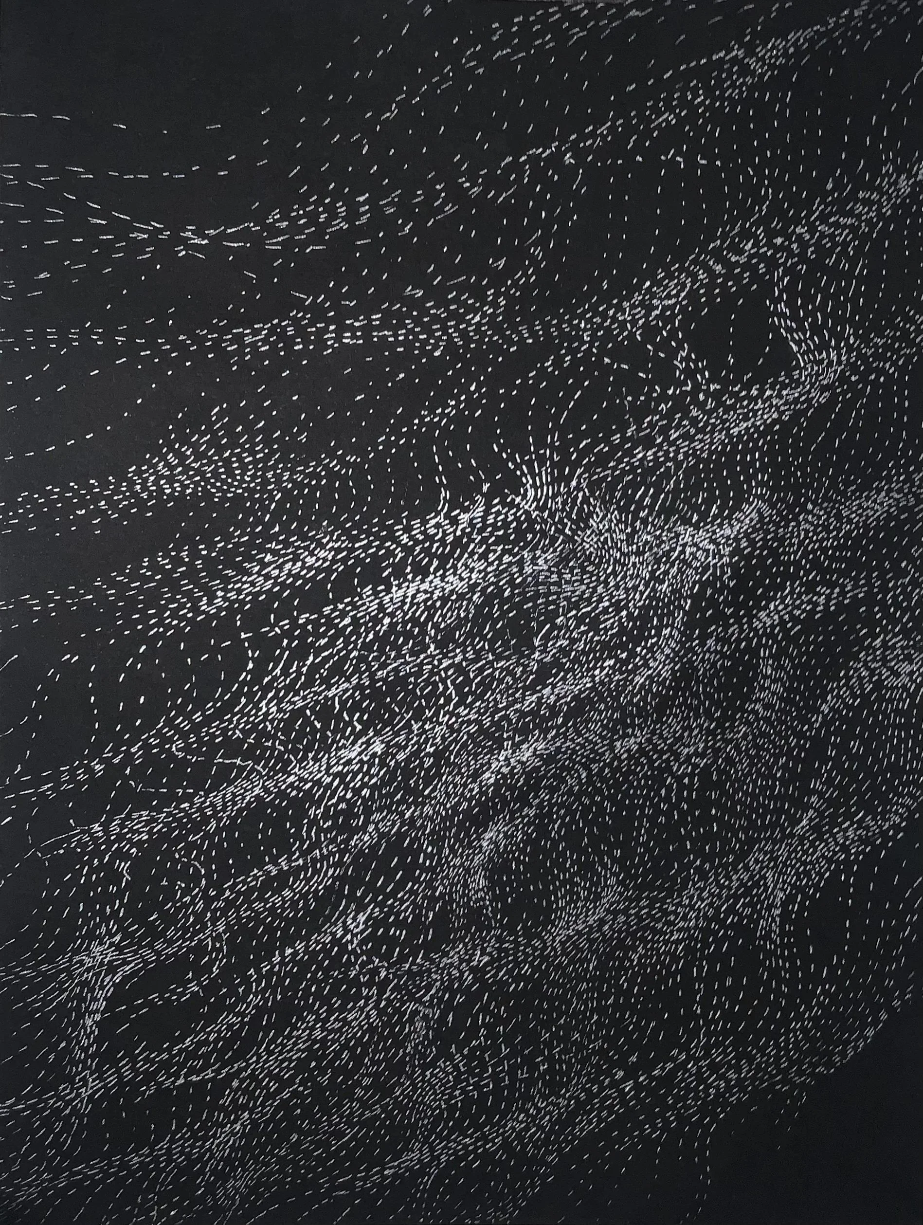 Intervals, 2022, 8’’ x 10,” Silver leaf on paper 