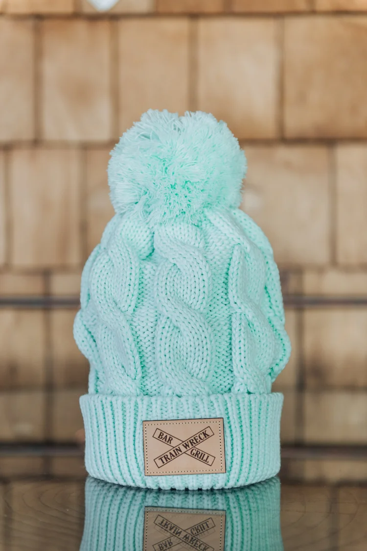Disney Colorblock Knit Pom Beanie in Cream, Teal & Mint Grey & Light Teal Knit Color Block Pom Pom Beanie Hat - Etsy main image 3
