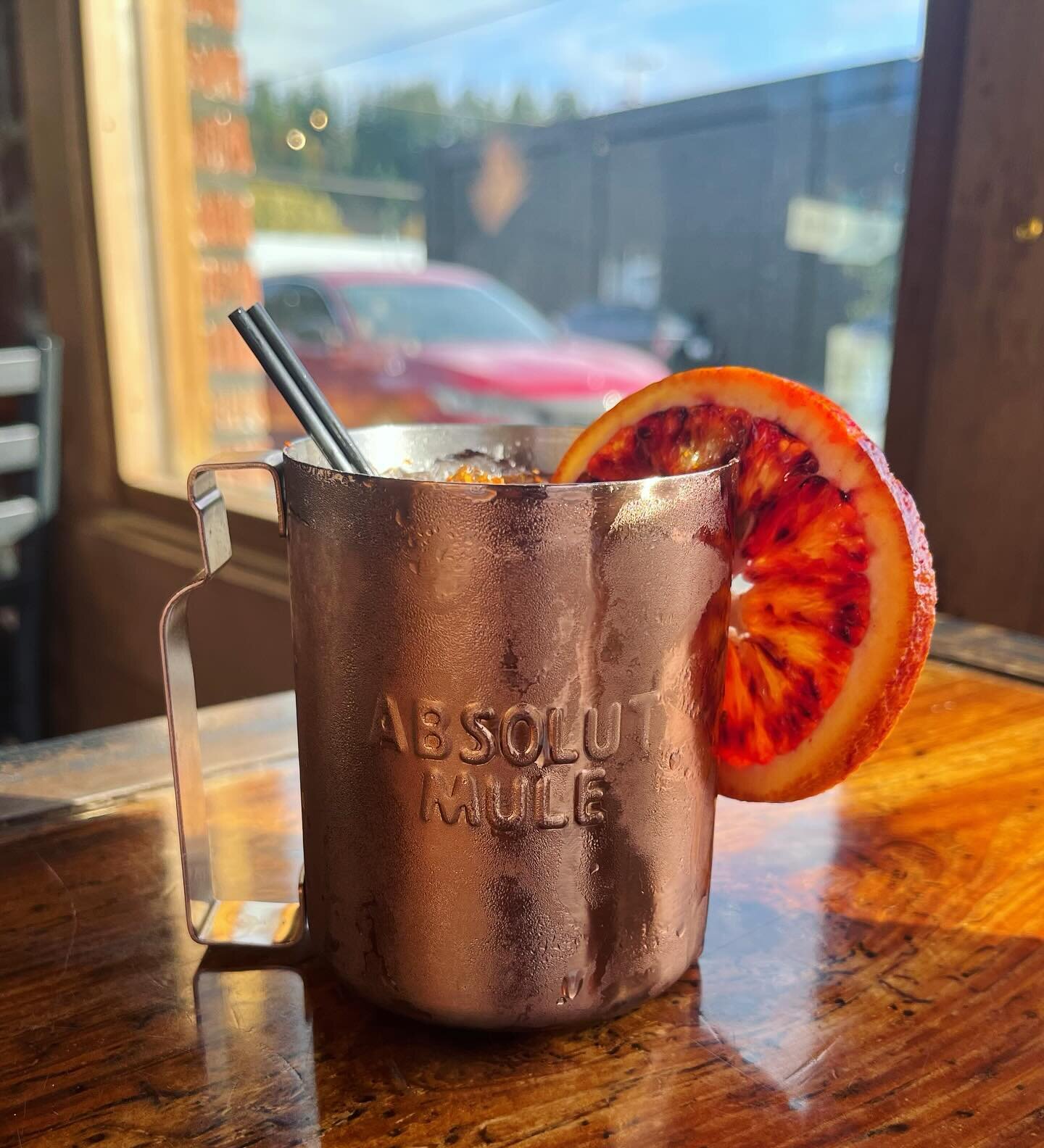 Mezcal Mule for Margarita Monday! Ilegal Mezcal, lime, blood orange pur&eacute;e, muddled &amp; topped with ginger beer with a sprinkle of Tajin on top, $9.50.