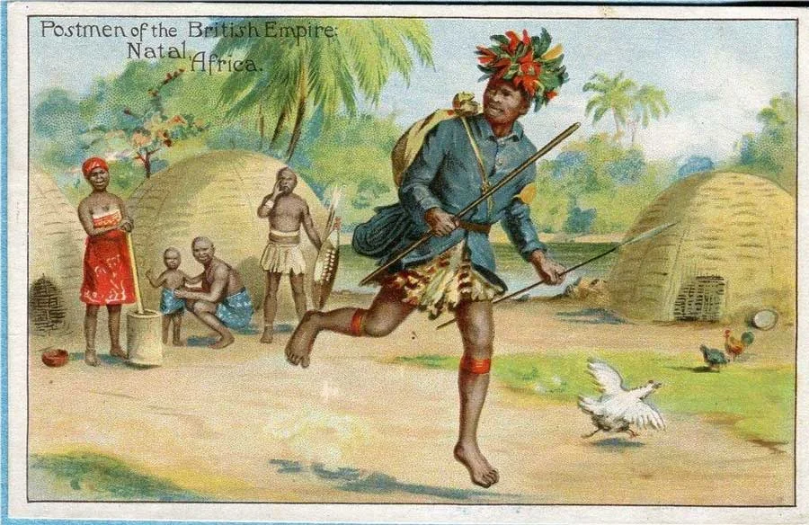 Natal Post runner depicted on one of a series of postcards: Postmen of the British Empire