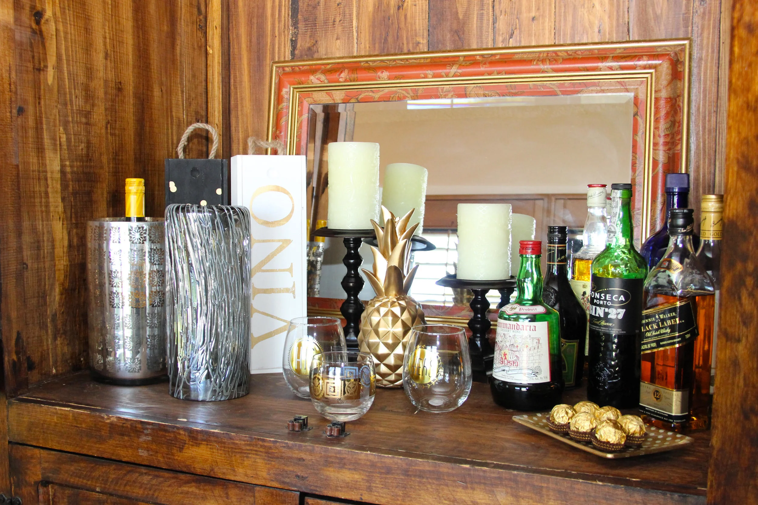 Staged modern living room bar