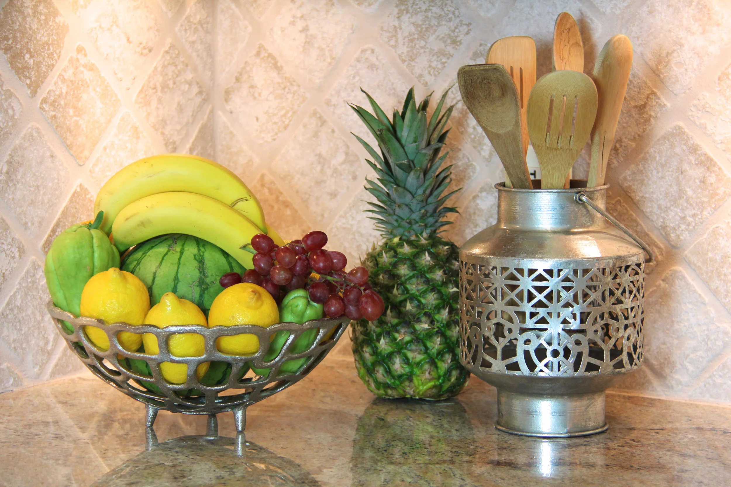Staged modern kitchen counter styling