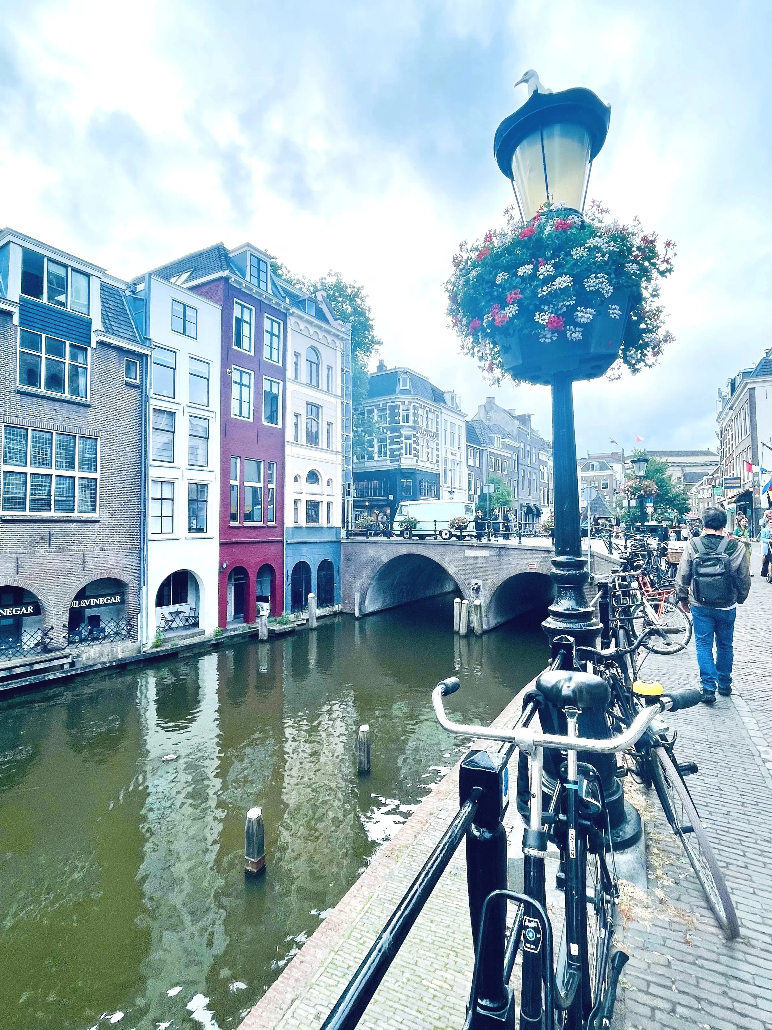 Utrecht canal with brightly colored houses as seen in 2026.