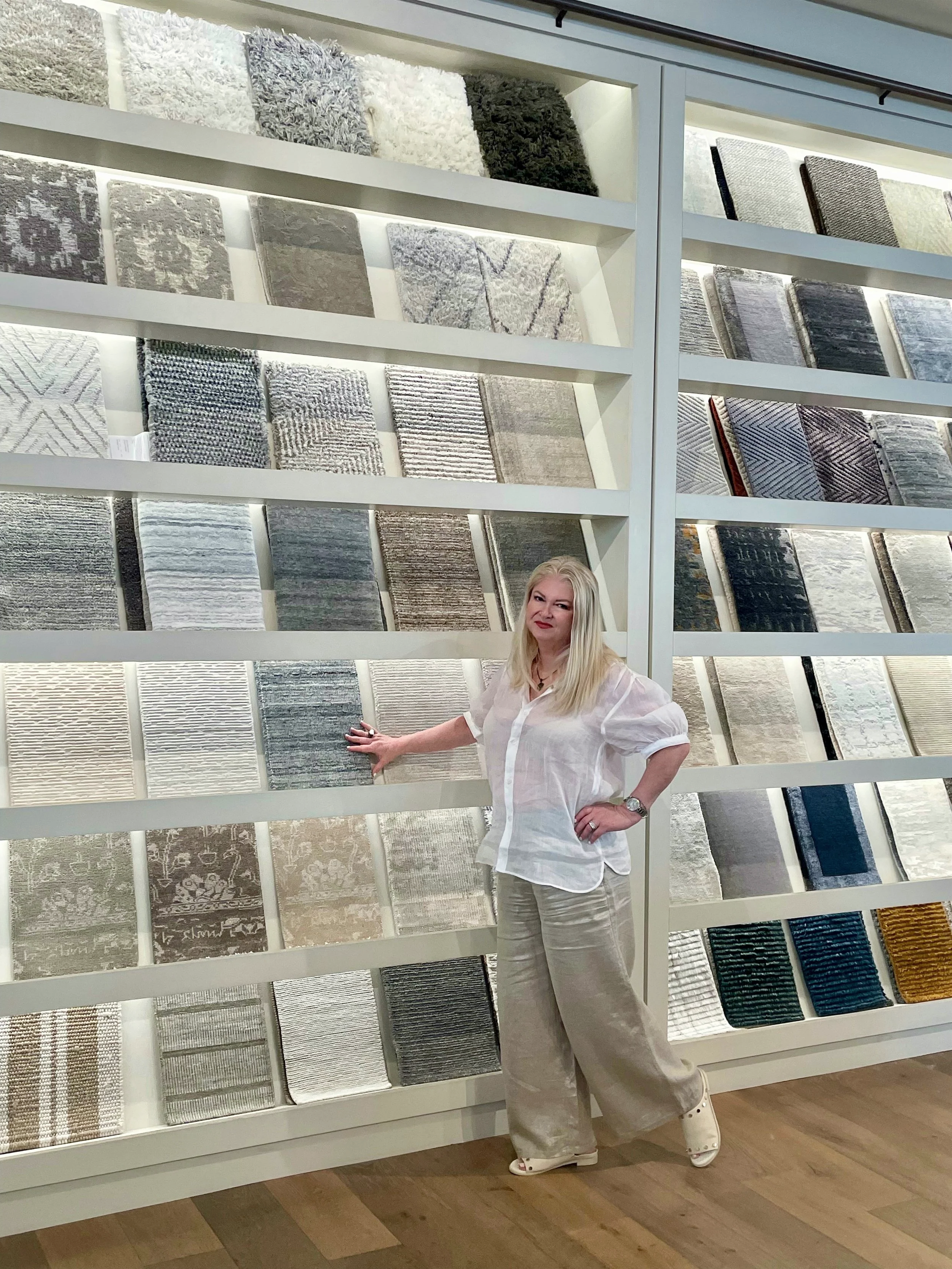 Interior Designer Denise Jadd is sourcing rugs for a living room.