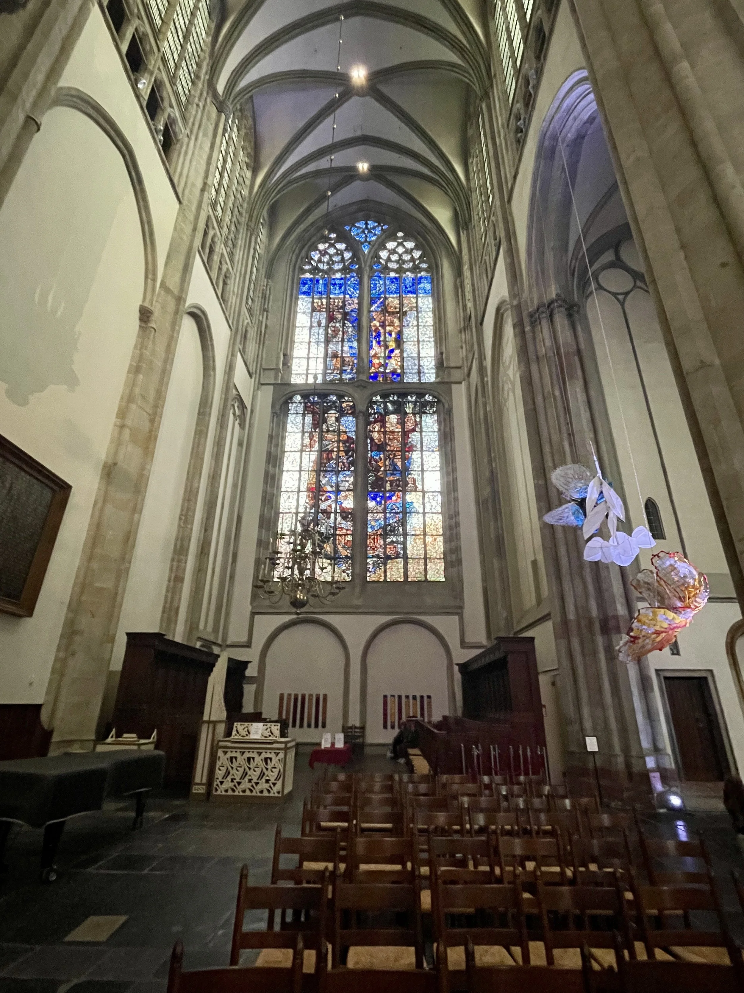 Utrecht Domkerk stained glass wall.