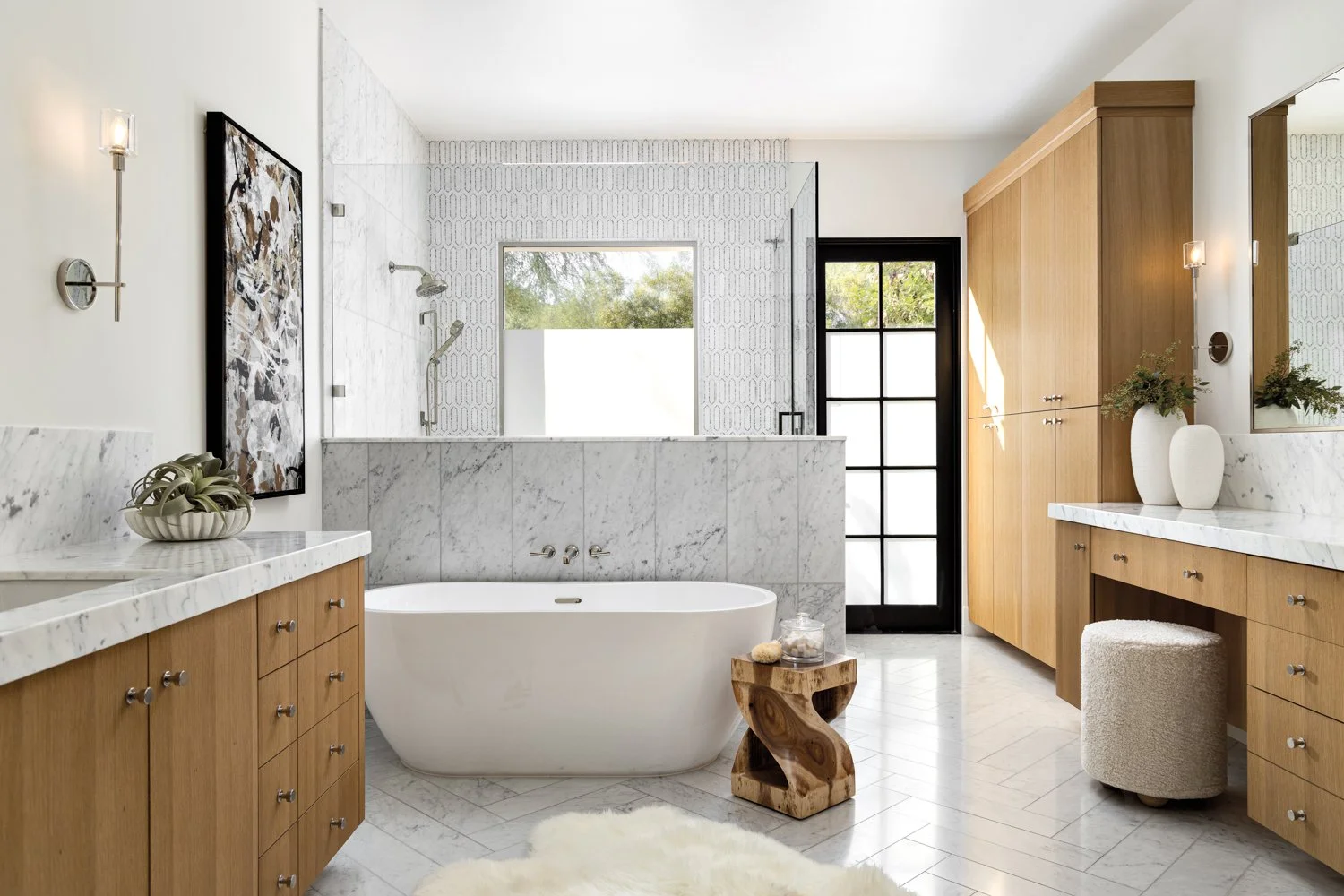 Timeless Palm Beach luxury bathroom with marble and wood