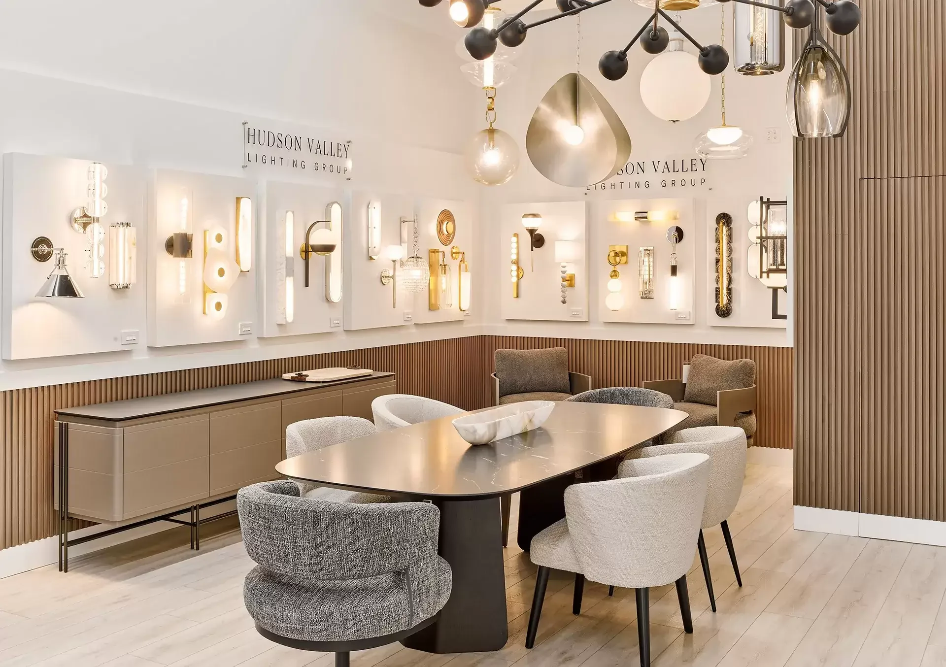 Contemporary Palm Beach lighting gallery showcasing designer sconces and pendants for upscale interiors.