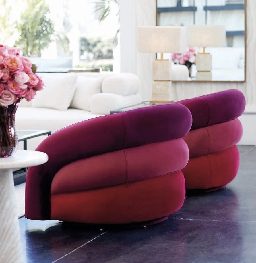 Pink Art Deco chair pair adds a pop of color.