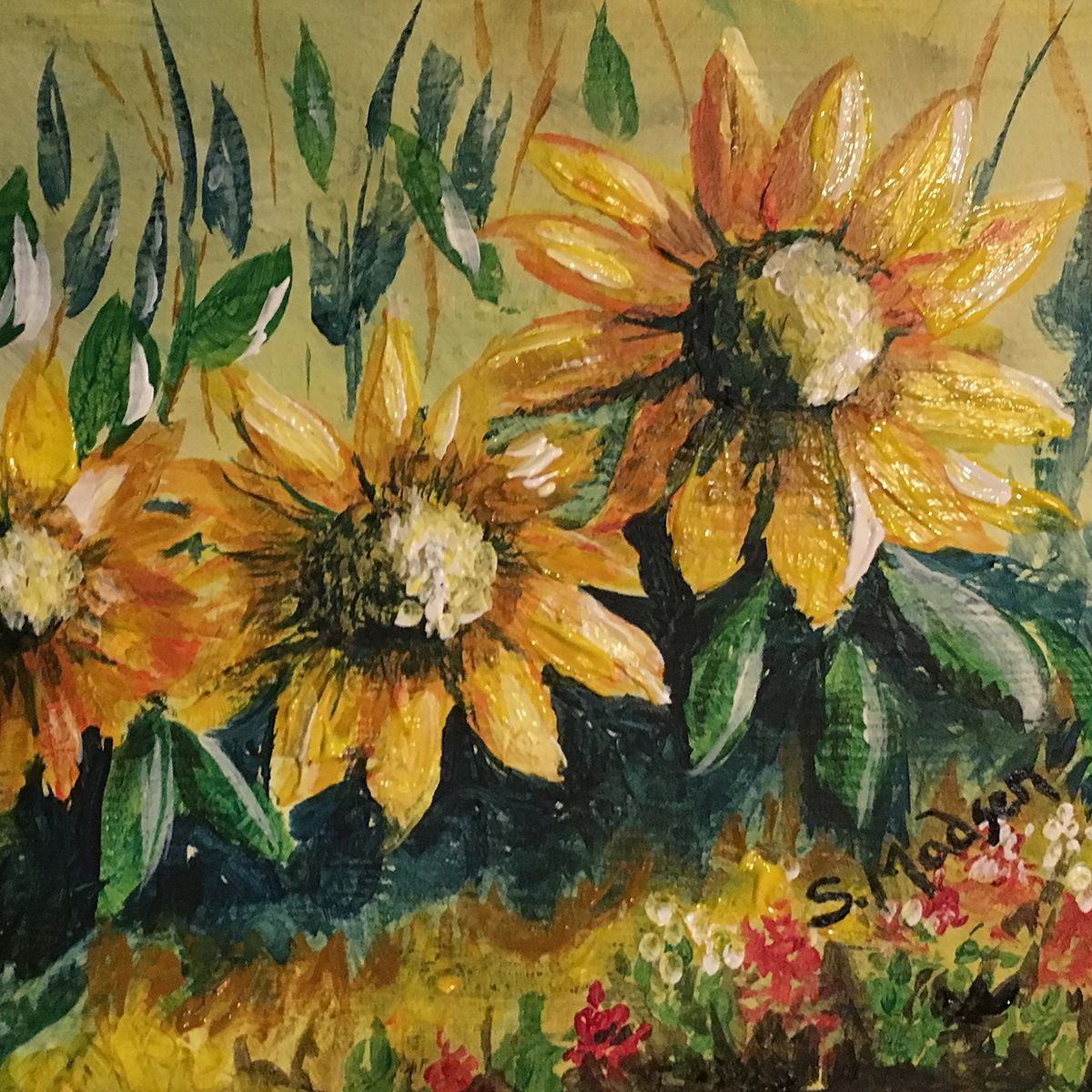 Sunflowers, acrylic on canvas © Shauna Madsen